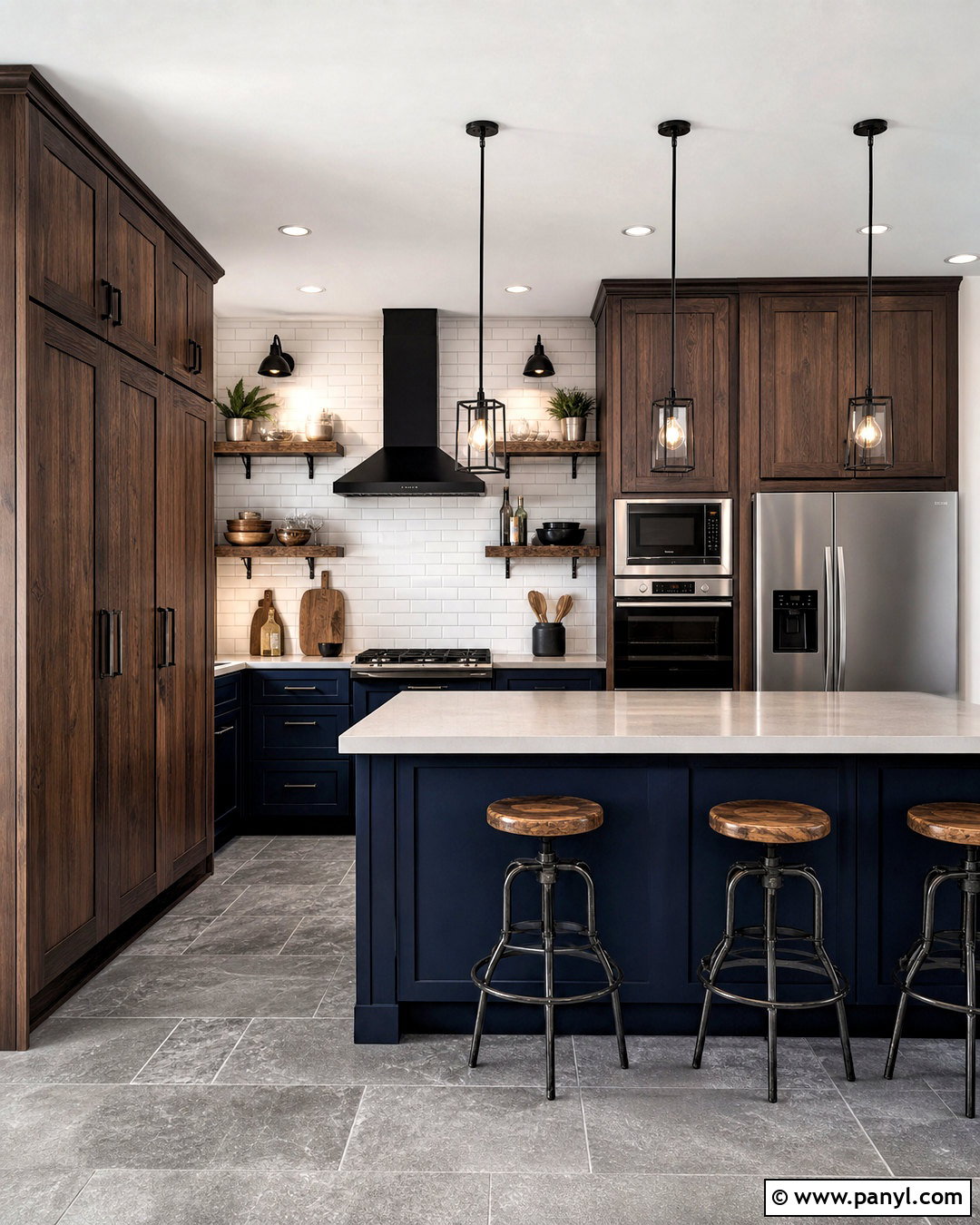 Industrial Navy Kitchen With Smoked Wood - 20 navy and wood kitchen ideas