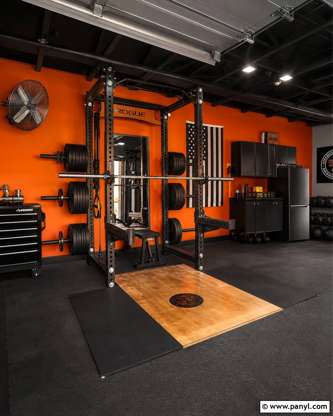 Industrial Orange Garage Gym - 20 Orange Accent Wall Gym Ideas