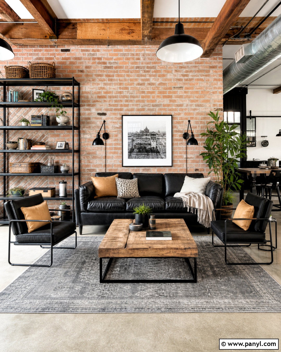 Industrial Room With Black Furniture And Brick Walls - 20 room with black furniture ideas
