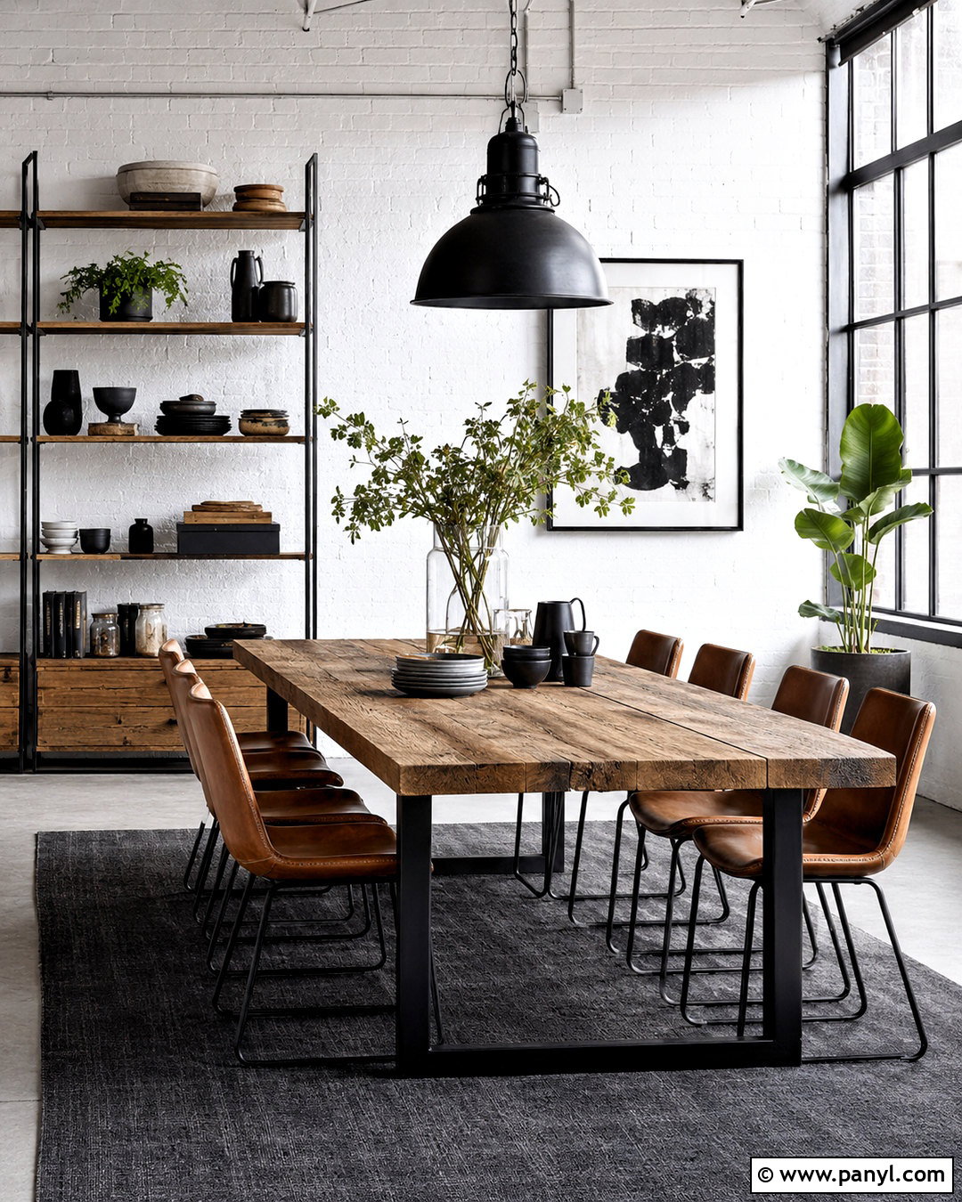Industrial White Wall Dining Area - 20 White Wall Dining Area Ideas
