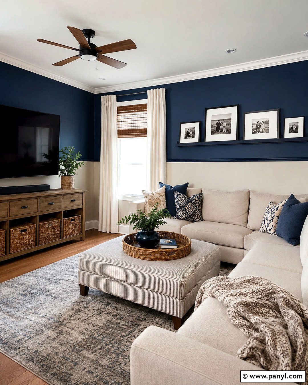 Ink Blue And Linen Family Room Walls - 20 Two Tone Walls Dark On Top Ideas