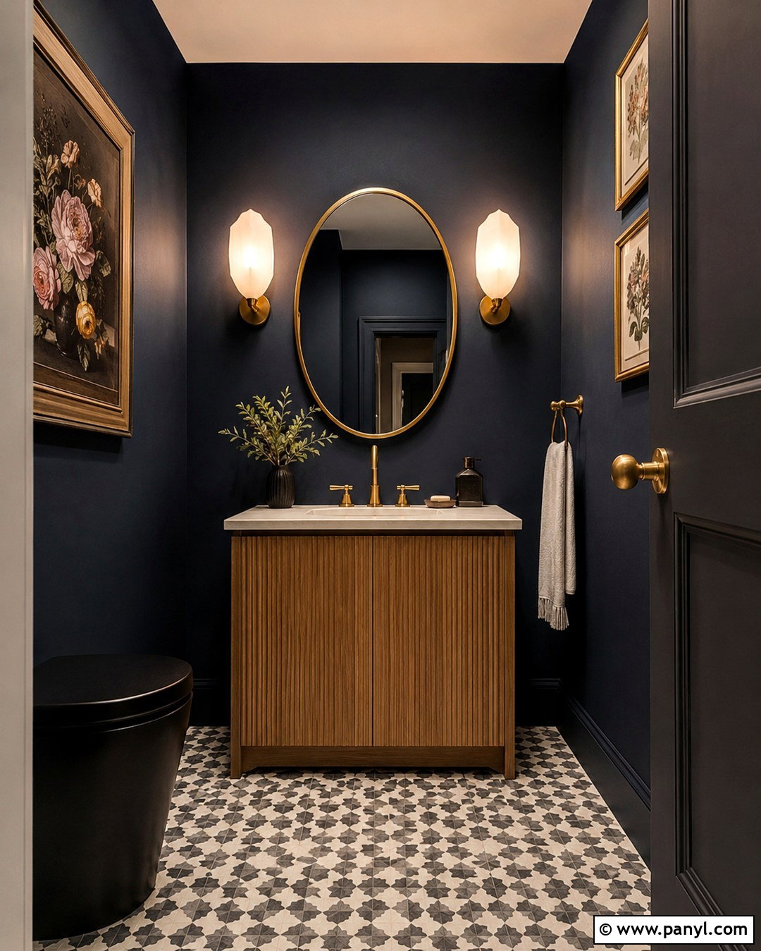 Inky Black Powder Room - 20 Black Wall Paint Color Ideas