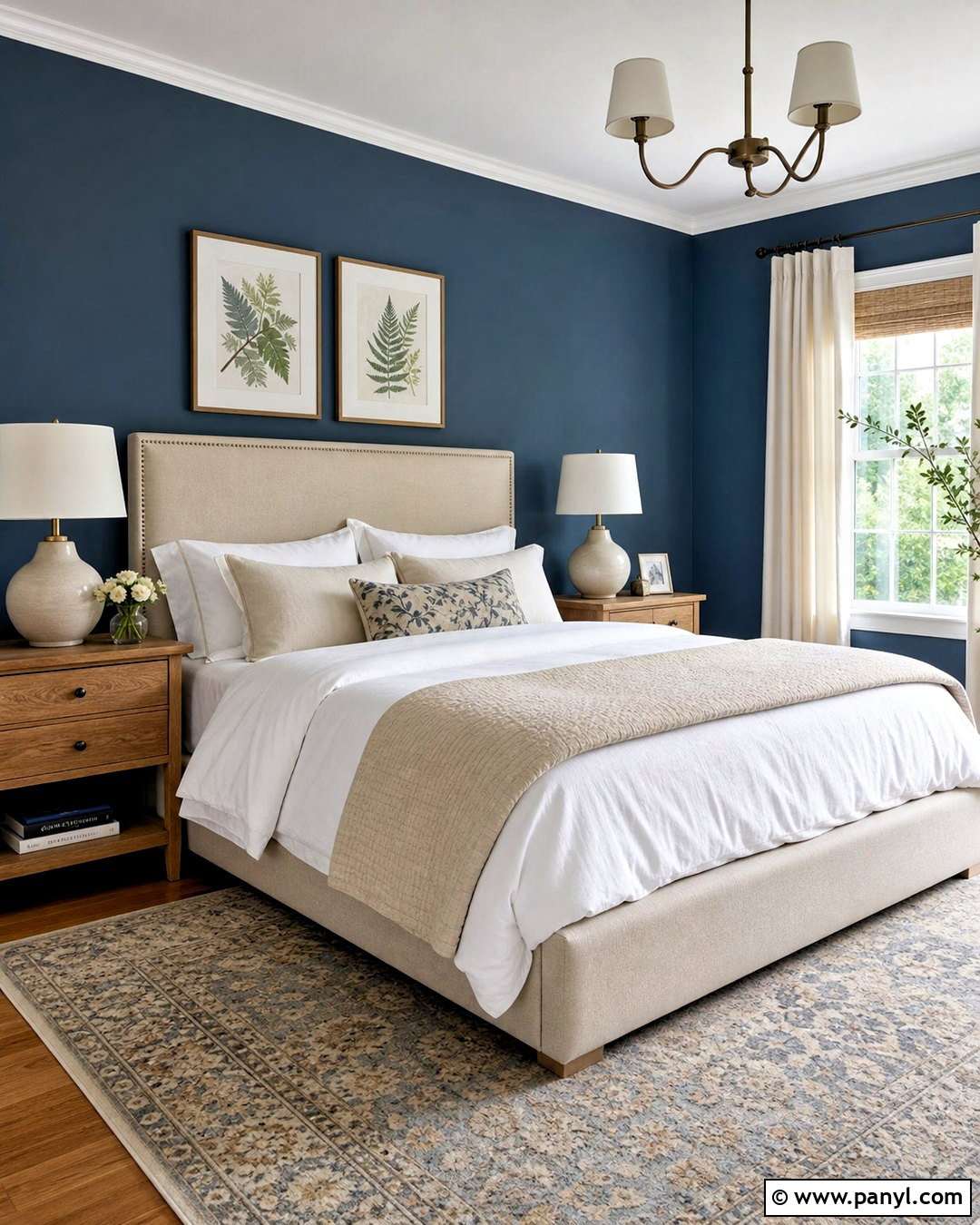 Inky Blue Bedroom With Neutral Bedding - 20 inky blue sherwin williams ideas