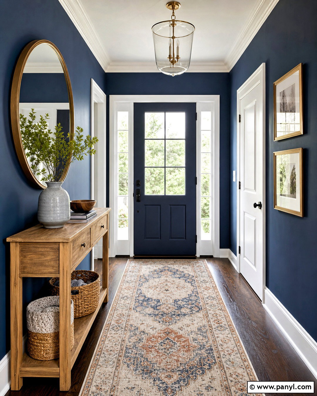 Inky Blue Entryway With Natural Wood - 20 inky blue sherwin williams ideas