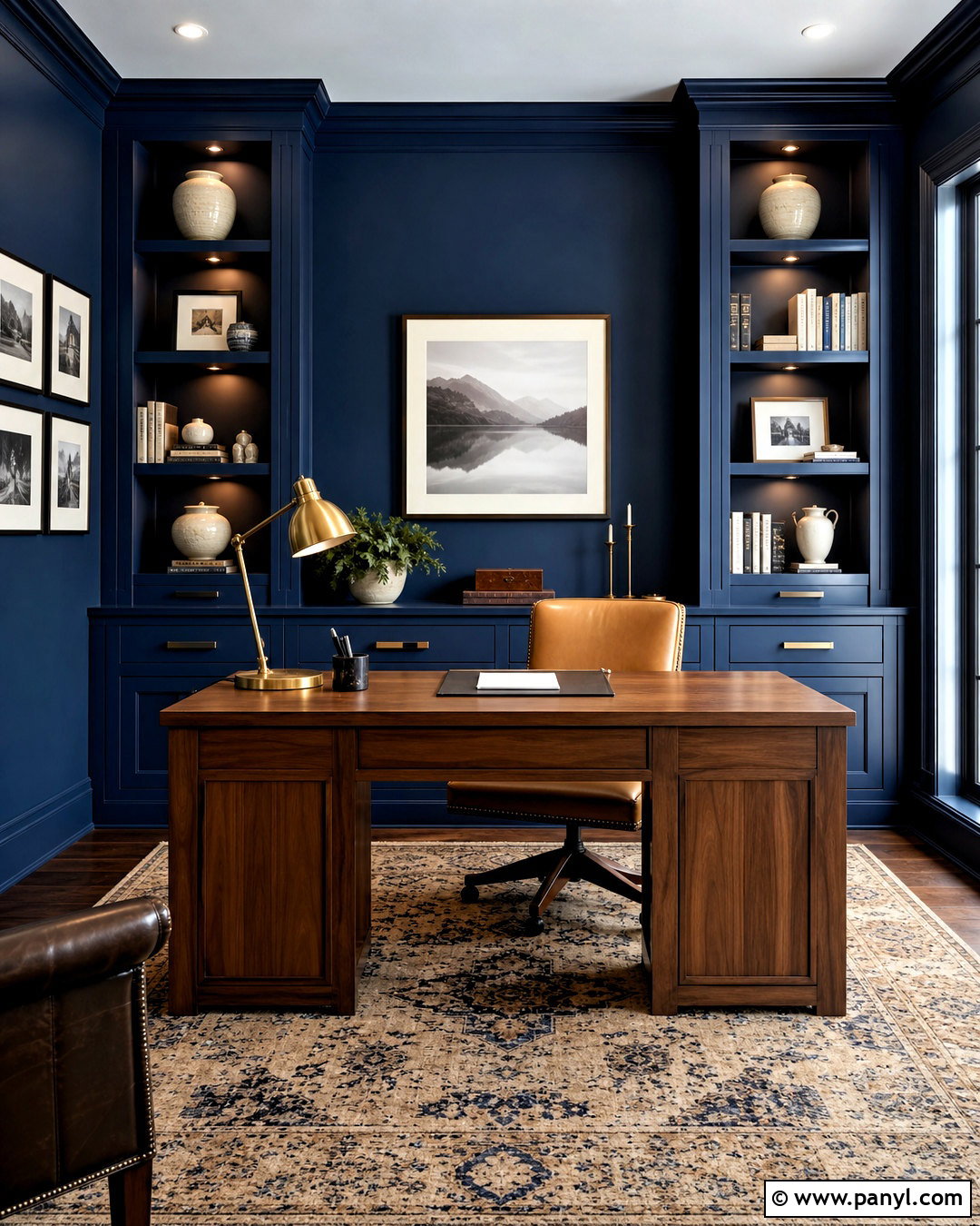 Inky Blue Home Office With Built-In Shelves - 20 inky blue sherwin williams ideas