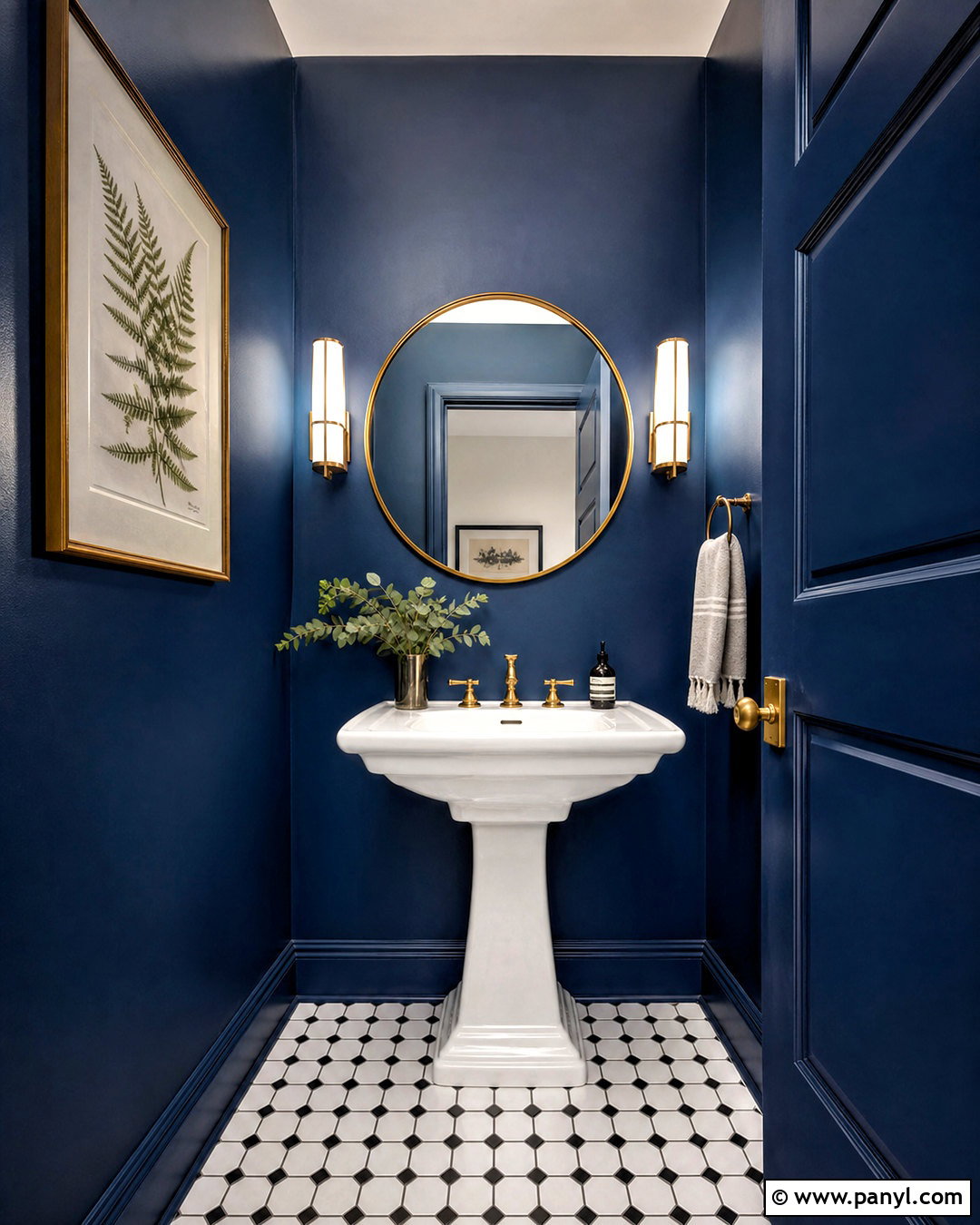 Inky Blue Powder Room With Brass Fixtures - 20 inky blue sherwin williams ideas