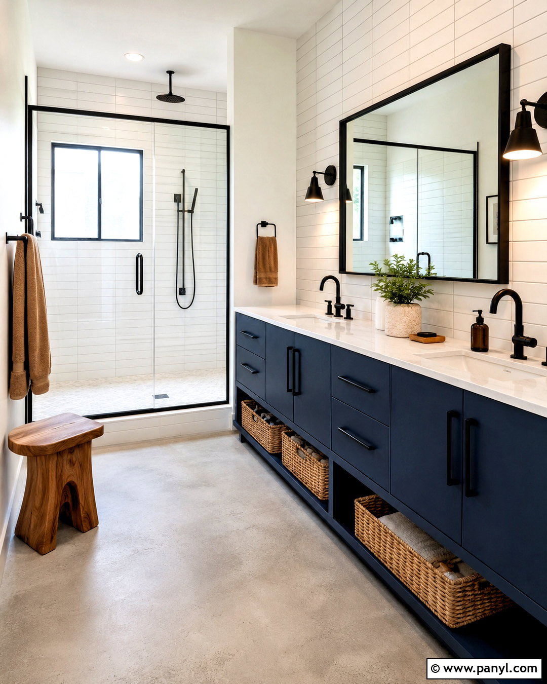 Inky Blue Vanity With Matte Black Fixtures - 20 blue vanity bathroom ideas