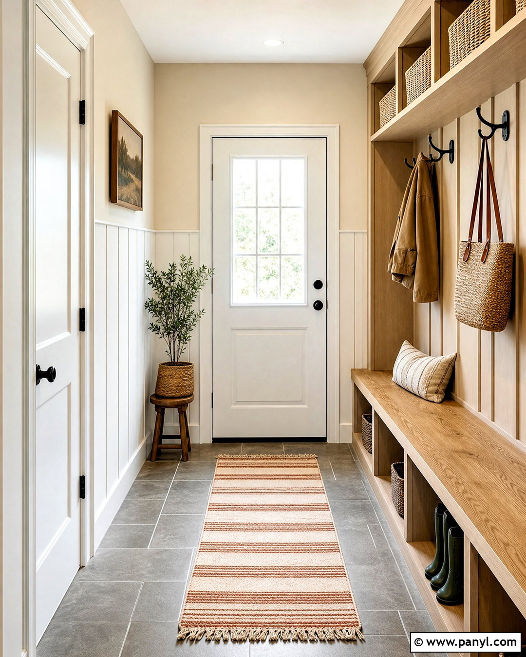 Intimate White Mudroom With Natural Tan - 20 intimate white sherwin williams ideas
