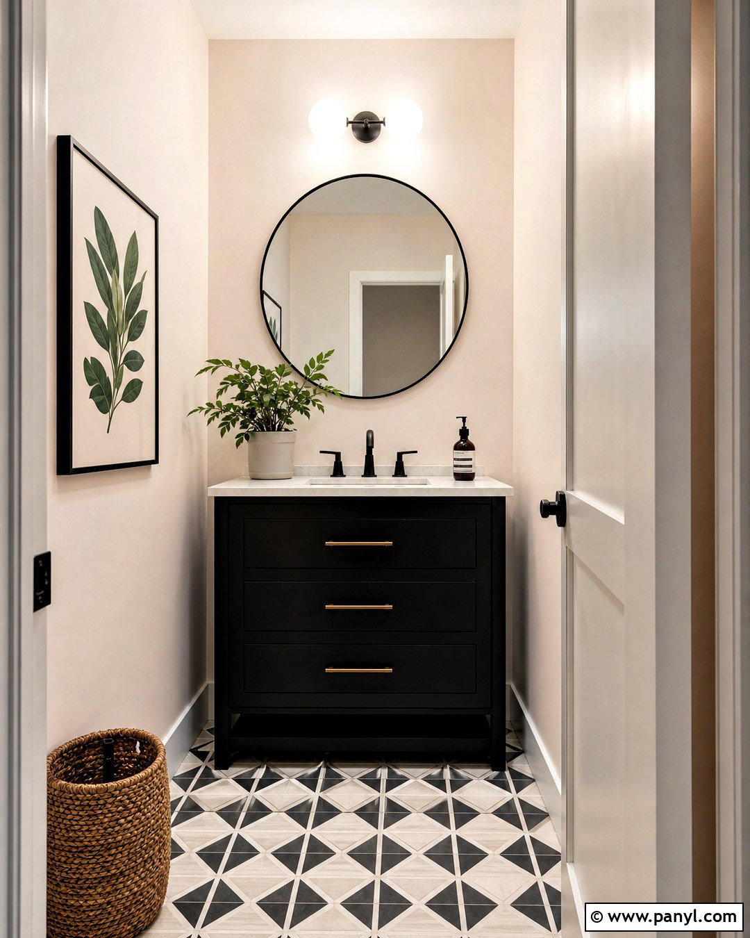 Intimate White Powder Room With Black Accents - 20 intimate white sherwin williams ideas