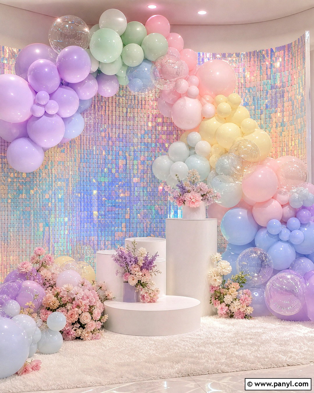 Iridescent Shimmer Wall With Pastel Balloons - 20 shimmer wall with balloons