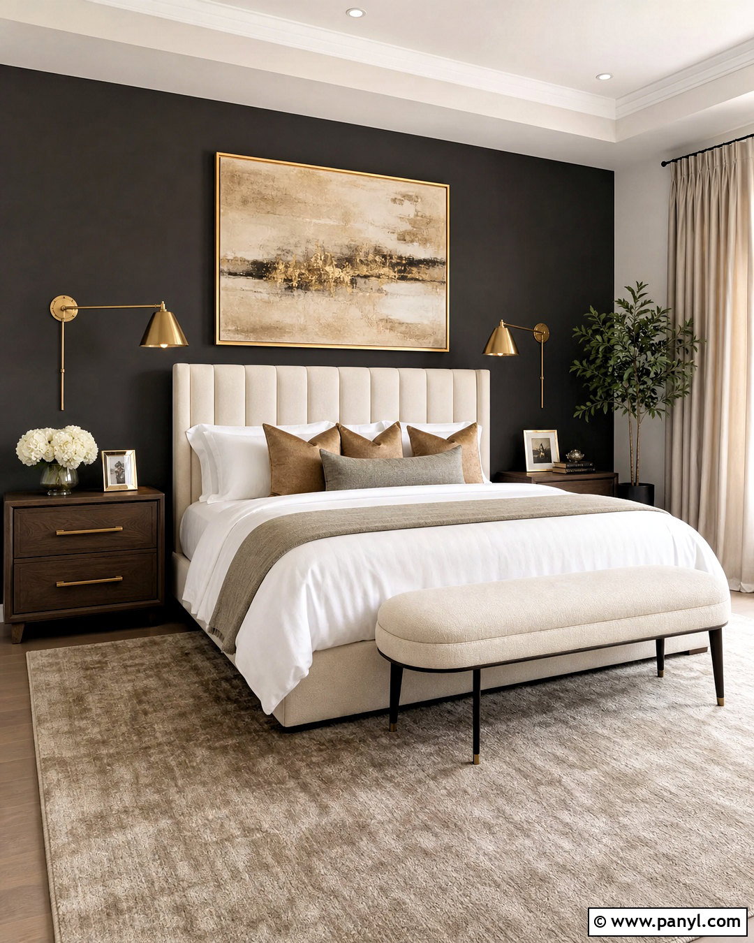 Iron Ore Accent Wall With Brass Lighting - 20 iron ore accent wall bedroom ideas