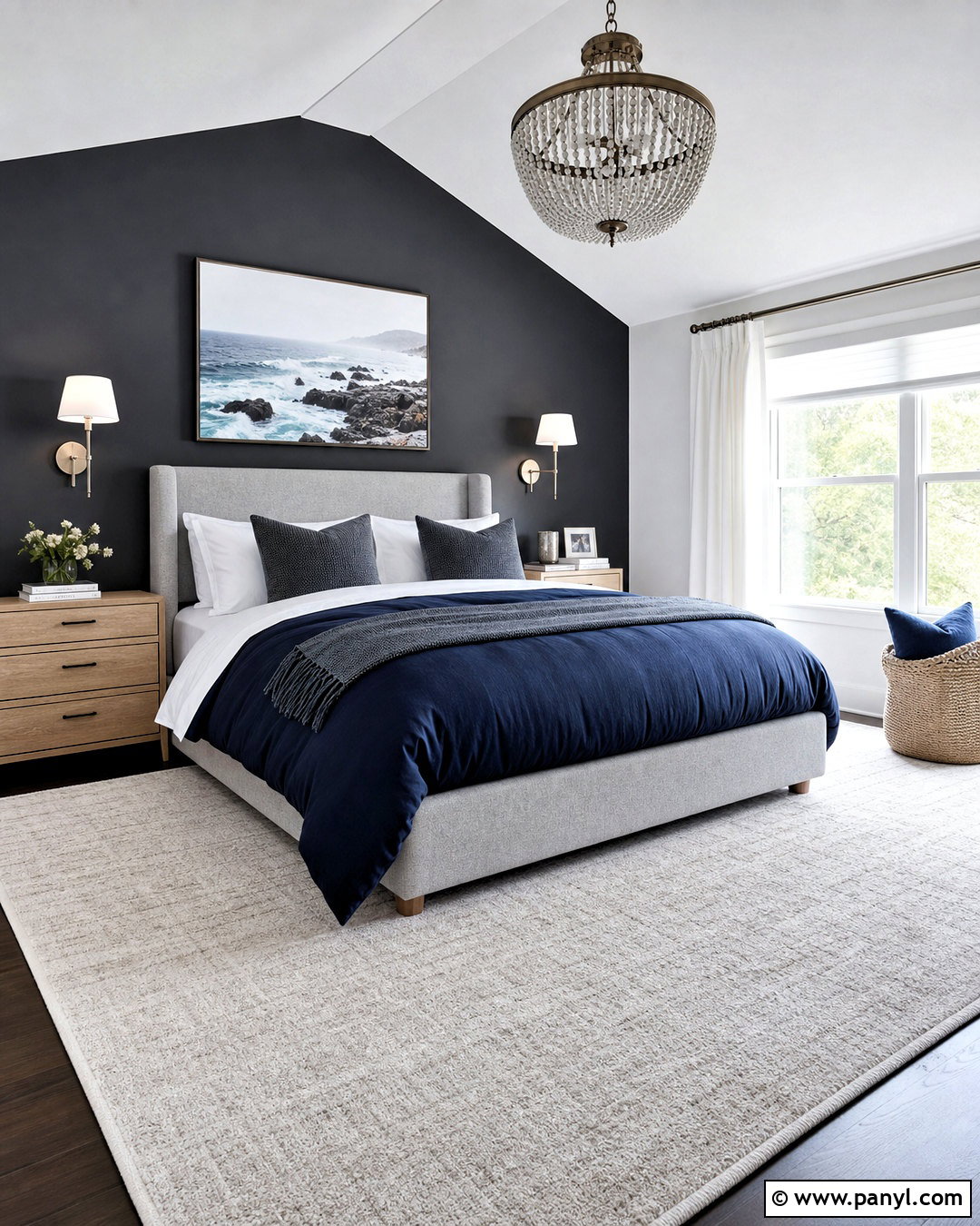 Iron Ore Accent Wall With Navy Blue Bedding - 20 iron ore accent wall bedroom ideas