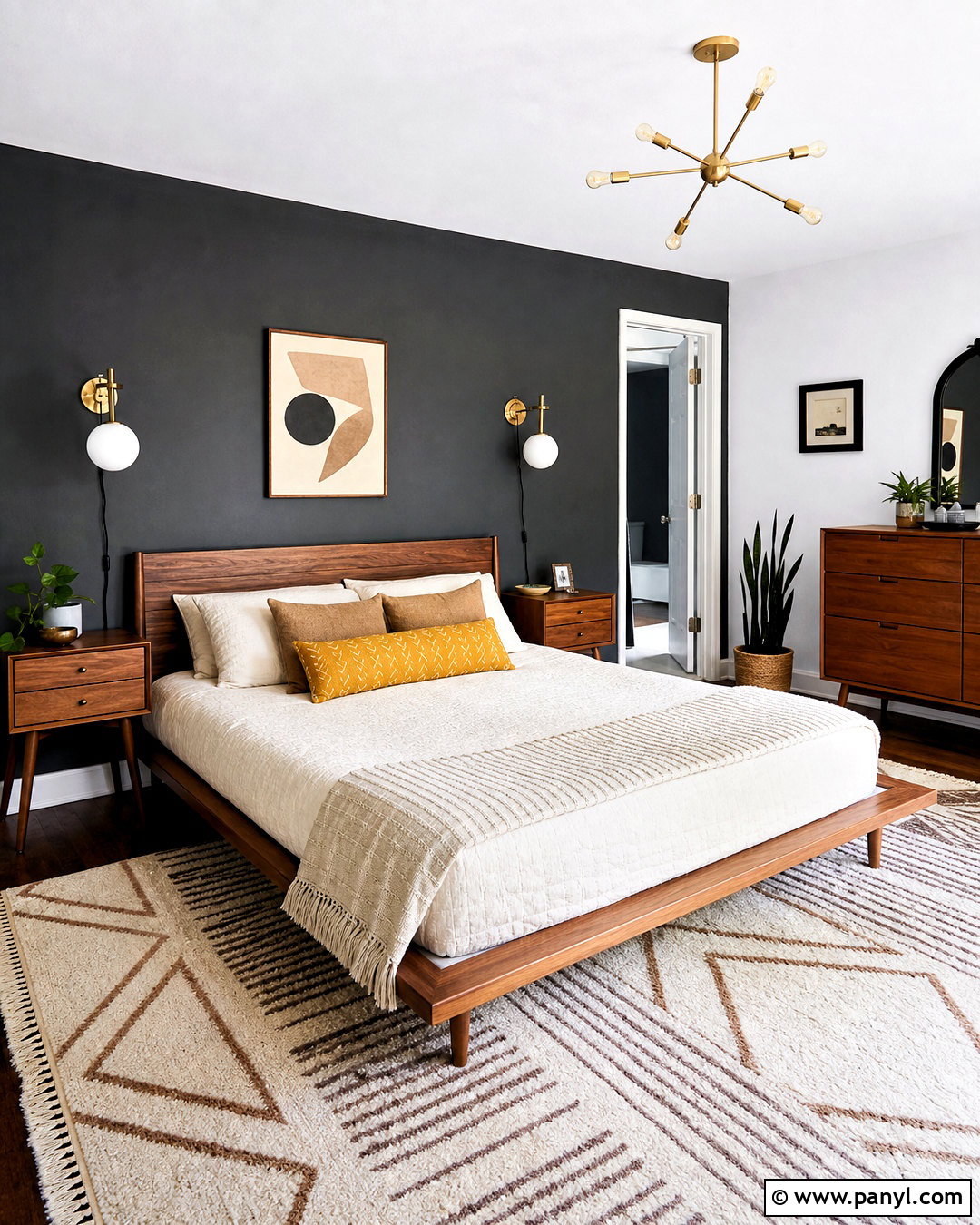 Iron Ore Accent Wall With Walnut Furniture - 20 iron ore accent wall bedroom ideas