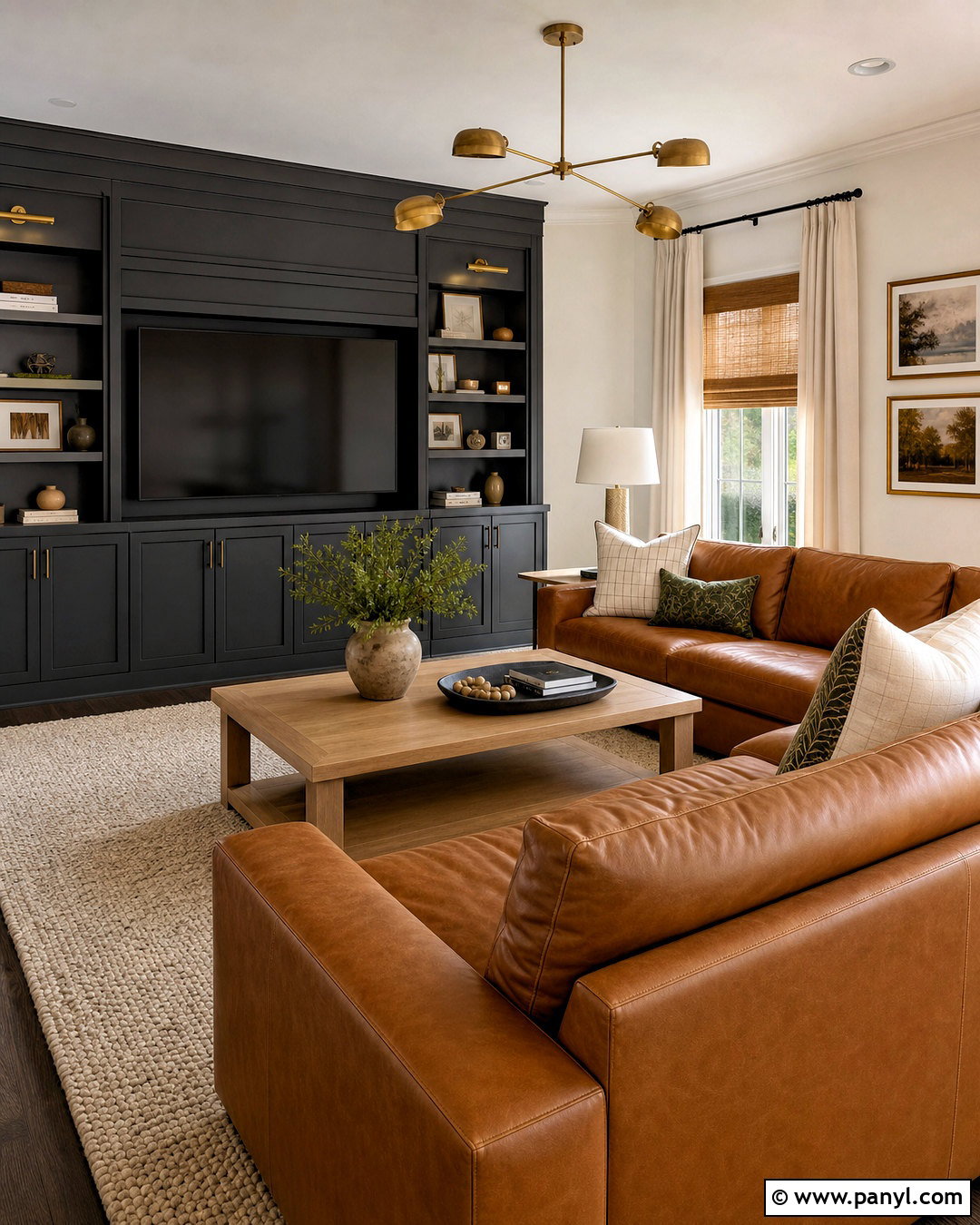 Iron Ore And Camel Leather Family Room - 20 iron ore color palette ideas