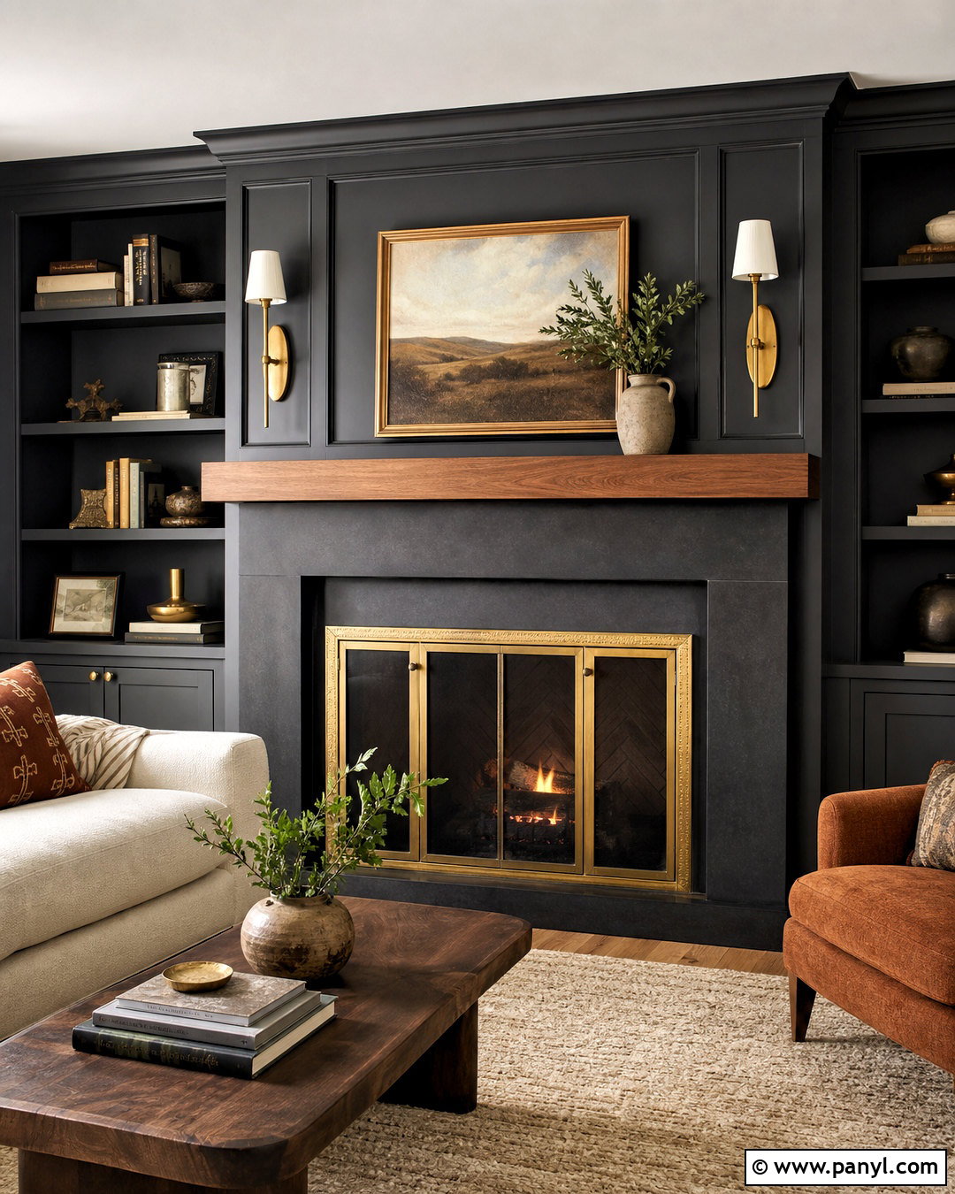 Iron Ore Fireplace With Brass Accents - 20 iron ore fireplace ideas