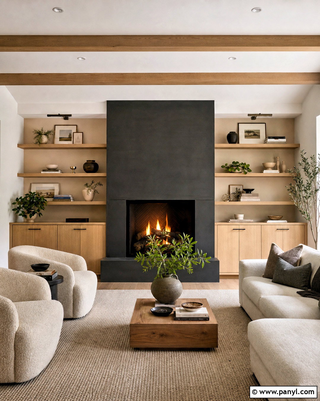 Iron Ore Fireplace With White Oak Built-Ins - 20 iron ore fireplace ideas