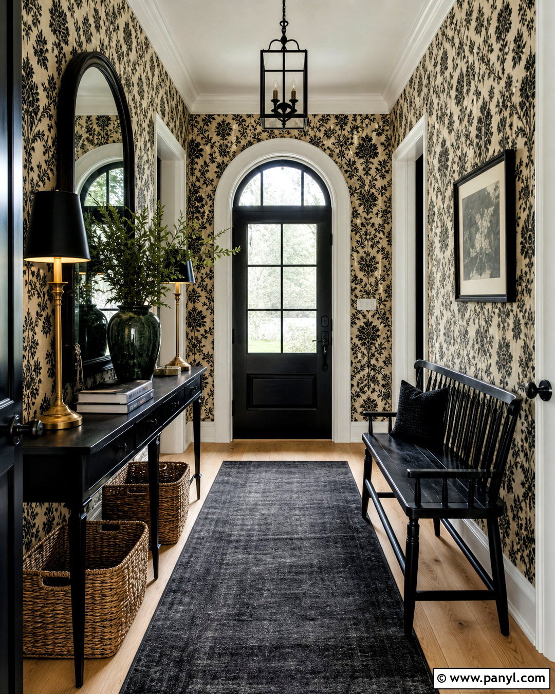 Ivory And Black Gothic Damask Wallpaper Entryway - 20 gothic damask pattern wallpaper ideas