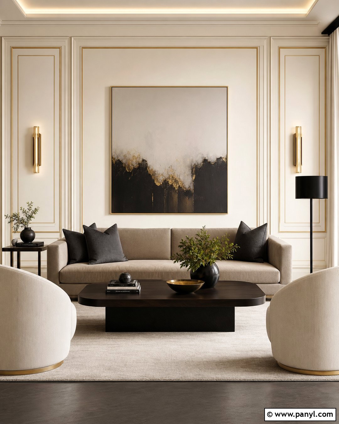 Ivory And Gold Stripe Wall Paneling - 35 gold stripe wall ideas