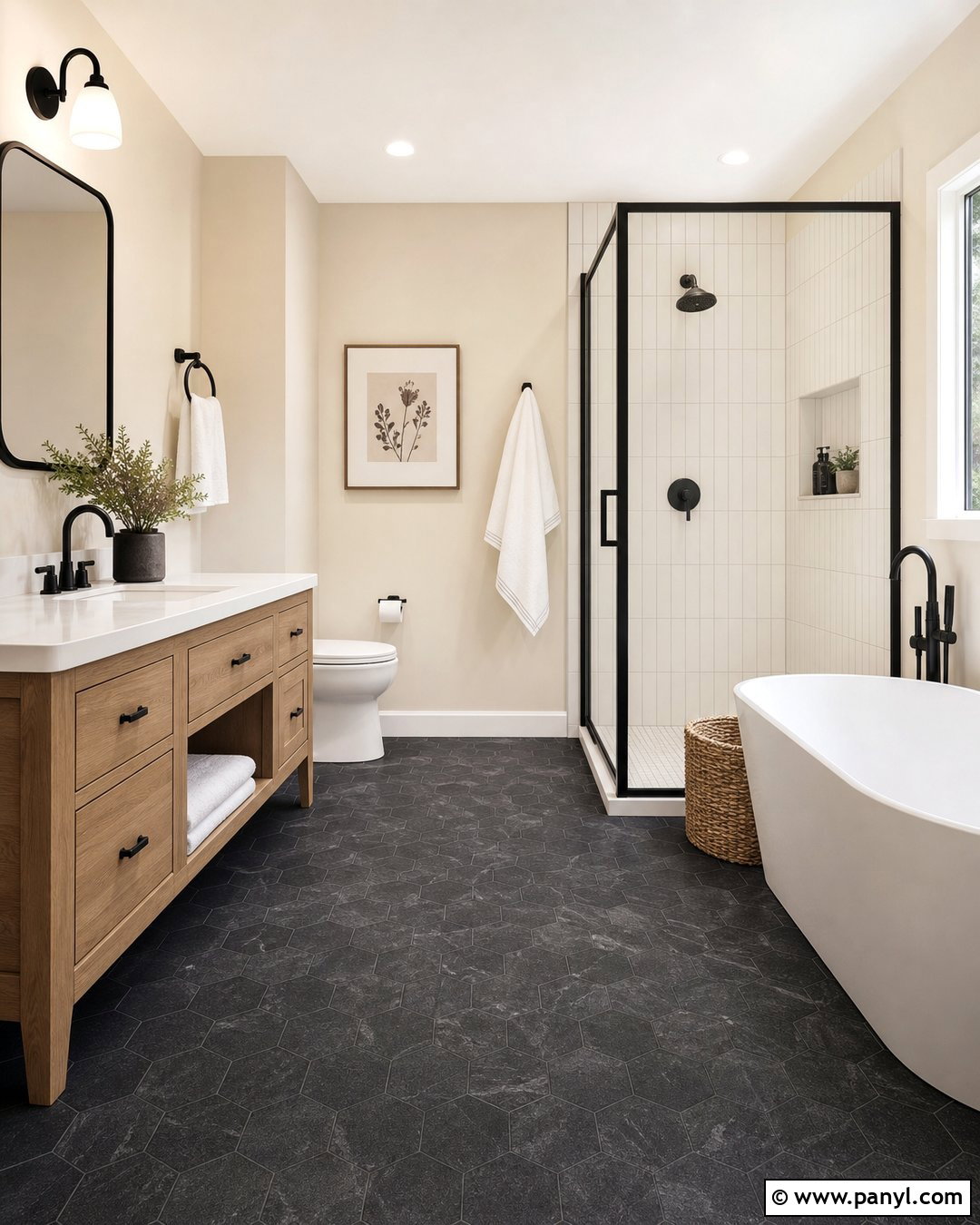 Ivory Bathroom With Black Fixtures - 35 Ivory Wall Paint Ideas