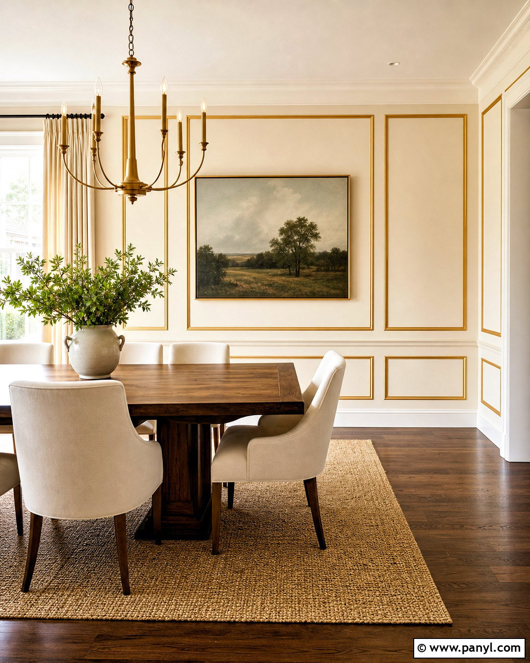 Ivory Dining Room Golden Strip Wall - 20 golden strip wall design ideas