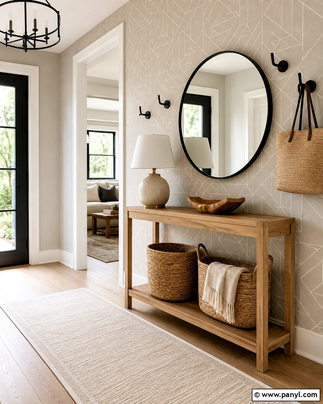 Ivory Geometric Wallpaper Entryway - 20 light colored wallpaper ideas
