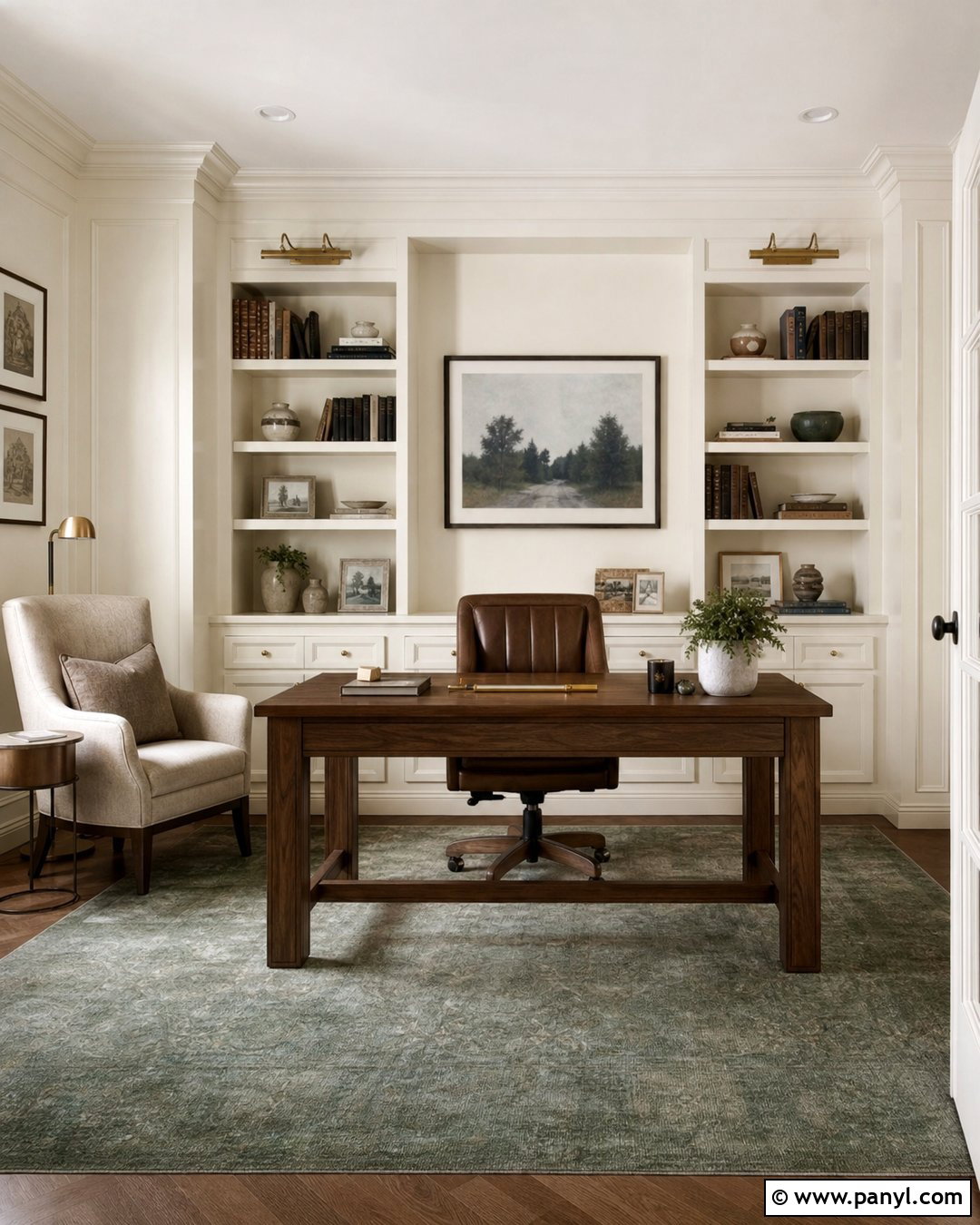 Ivory Home Office With Built-In Shelves - 35 Ivory Wall Paint Ideas