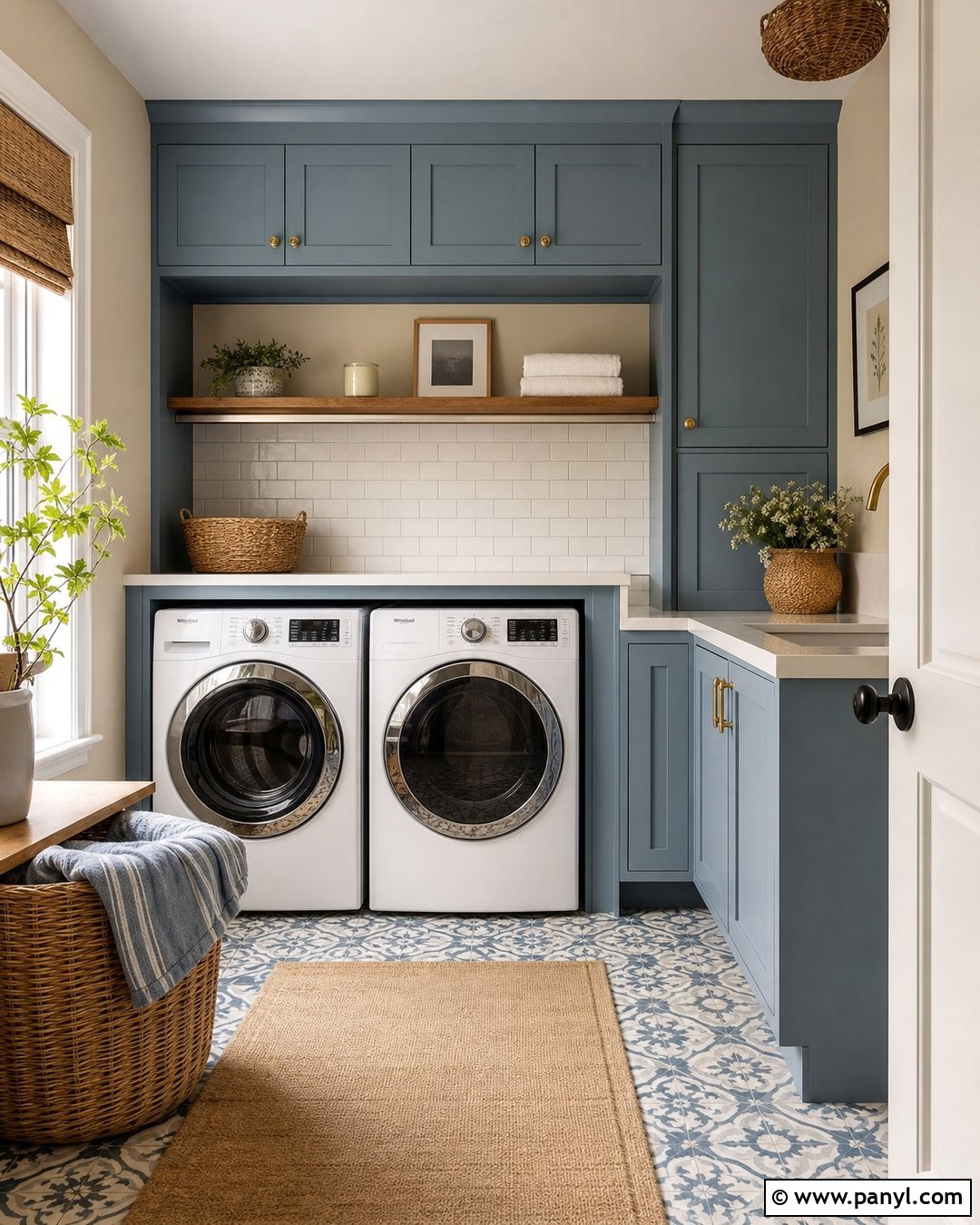 Ivory Laundry Room With Blue Cabinets - 35 Ivory Wall Paint Ideas