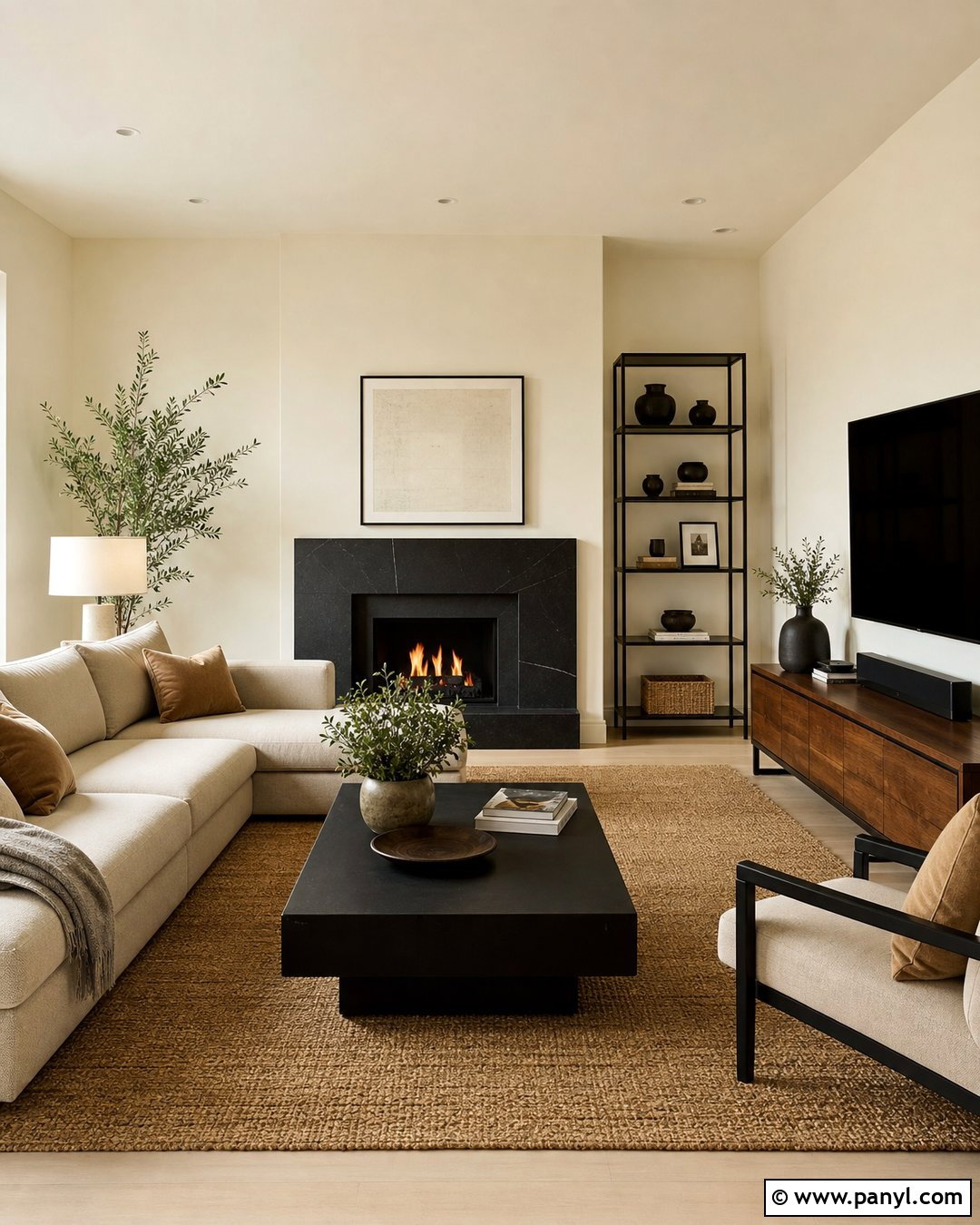 Ivory Living Room With Black Accents - 35 Ivory Wall Paint Ideas