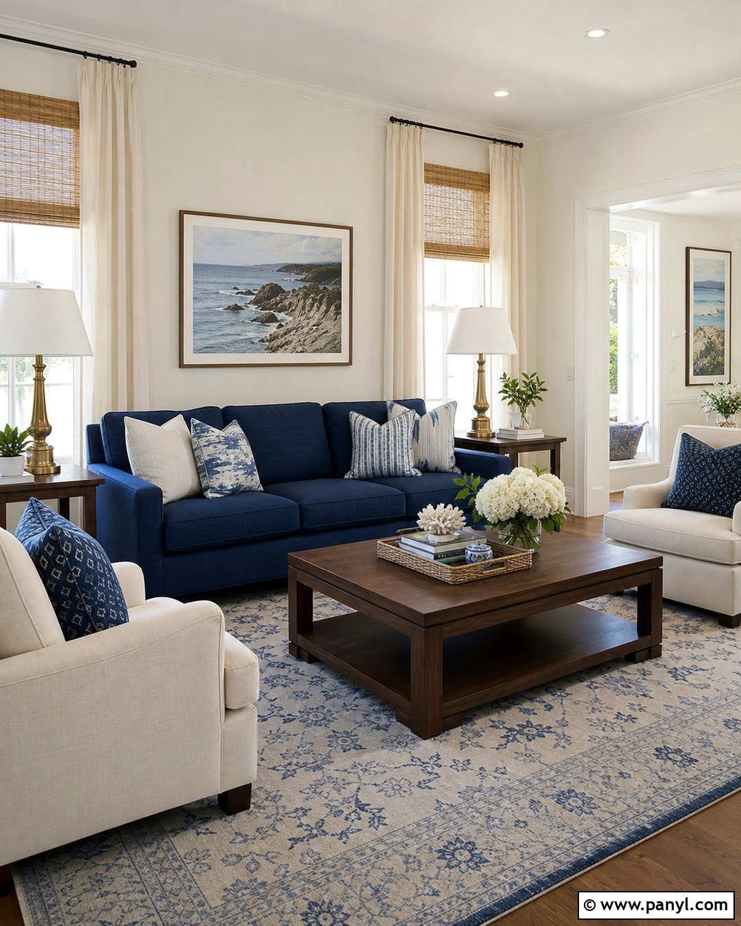 Ivory Living Room With Navy Blue - 35 Ivory Wall Paint Ideas
