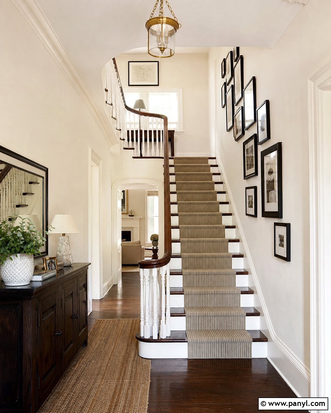 Ivory Stairway With Wood Railing - 35 Ivory Wall Paint Ideas
