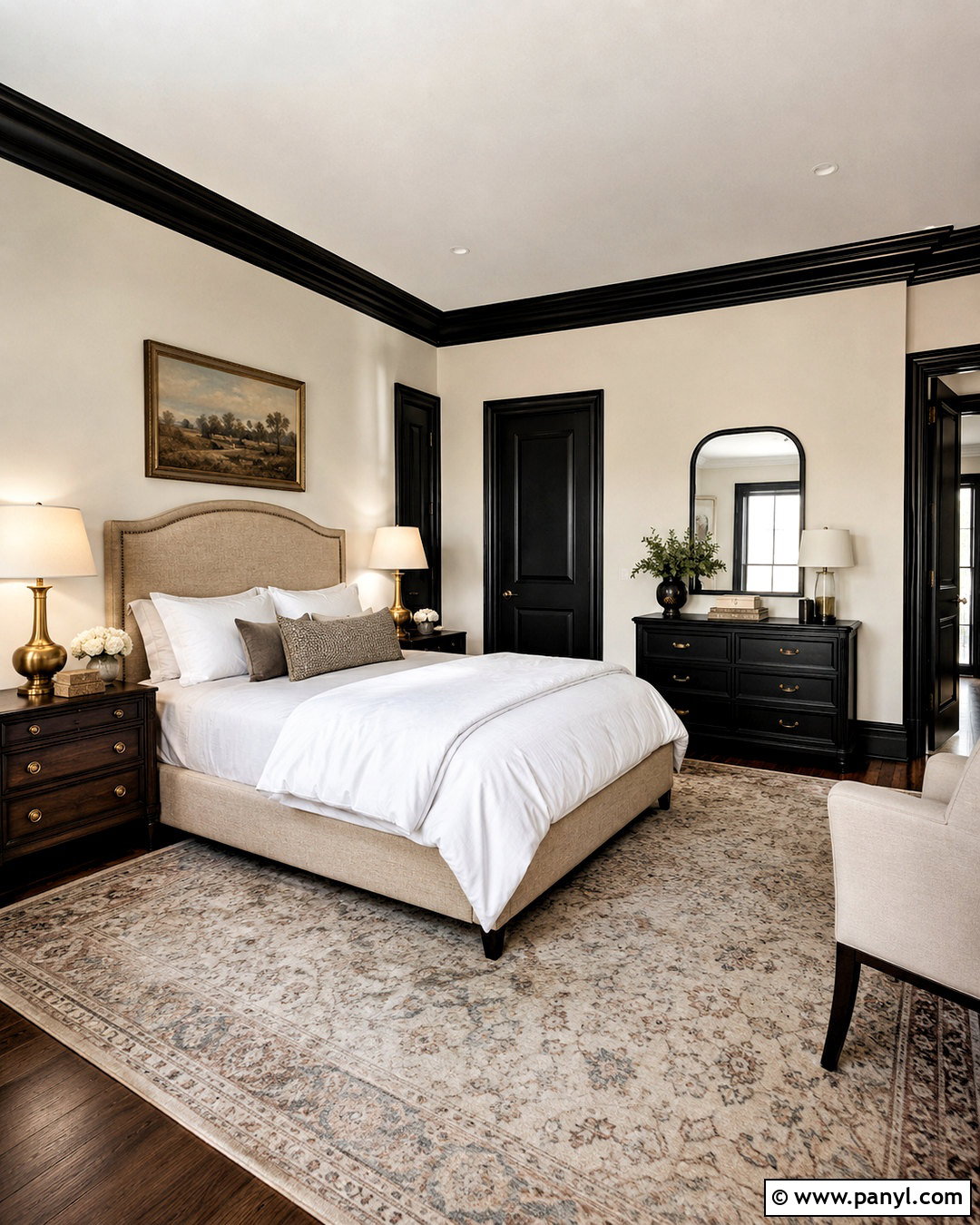 Ivory Walls With Black Trim Traditional Bedroom - 40 Light Walls With Dark Trim Ideas