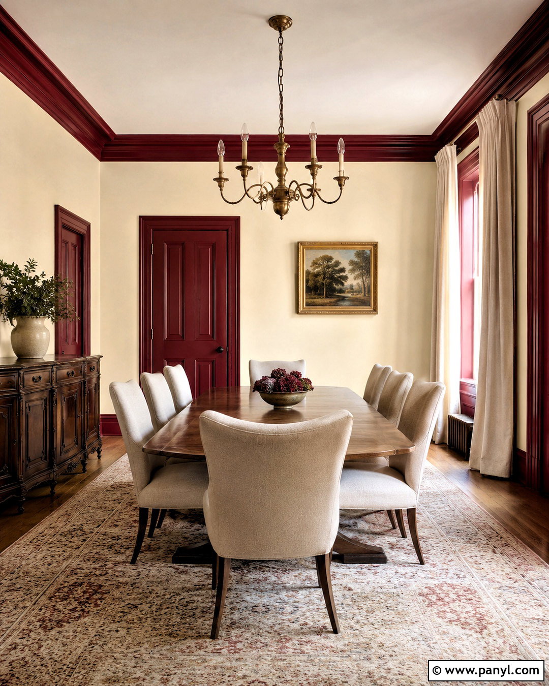 Ivory Walls With Deep Red Trim Dining Room - 40 Light Walls With Dark Trim Ideas