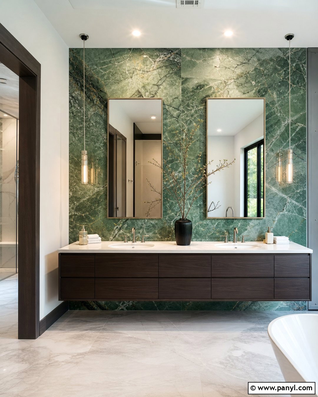 Jade Green Marble Bathroom Accent Wall - 35 Green Accent Wall Bathroom Ideas