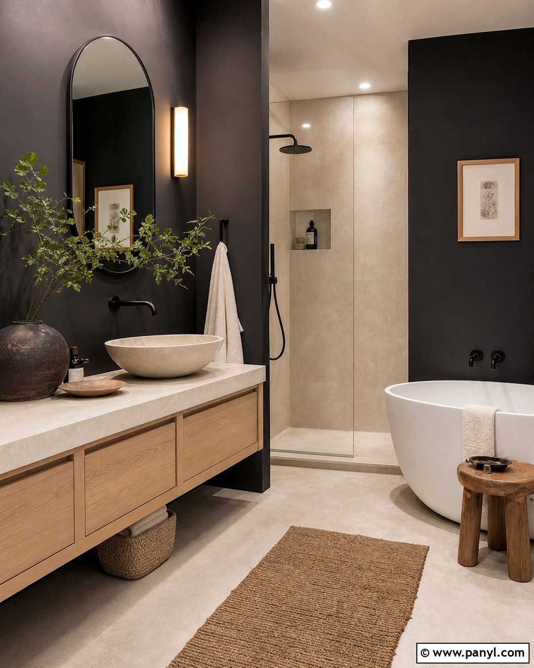 Japandi Bathroom With Black Walls - 30 black walls bathroom ideas