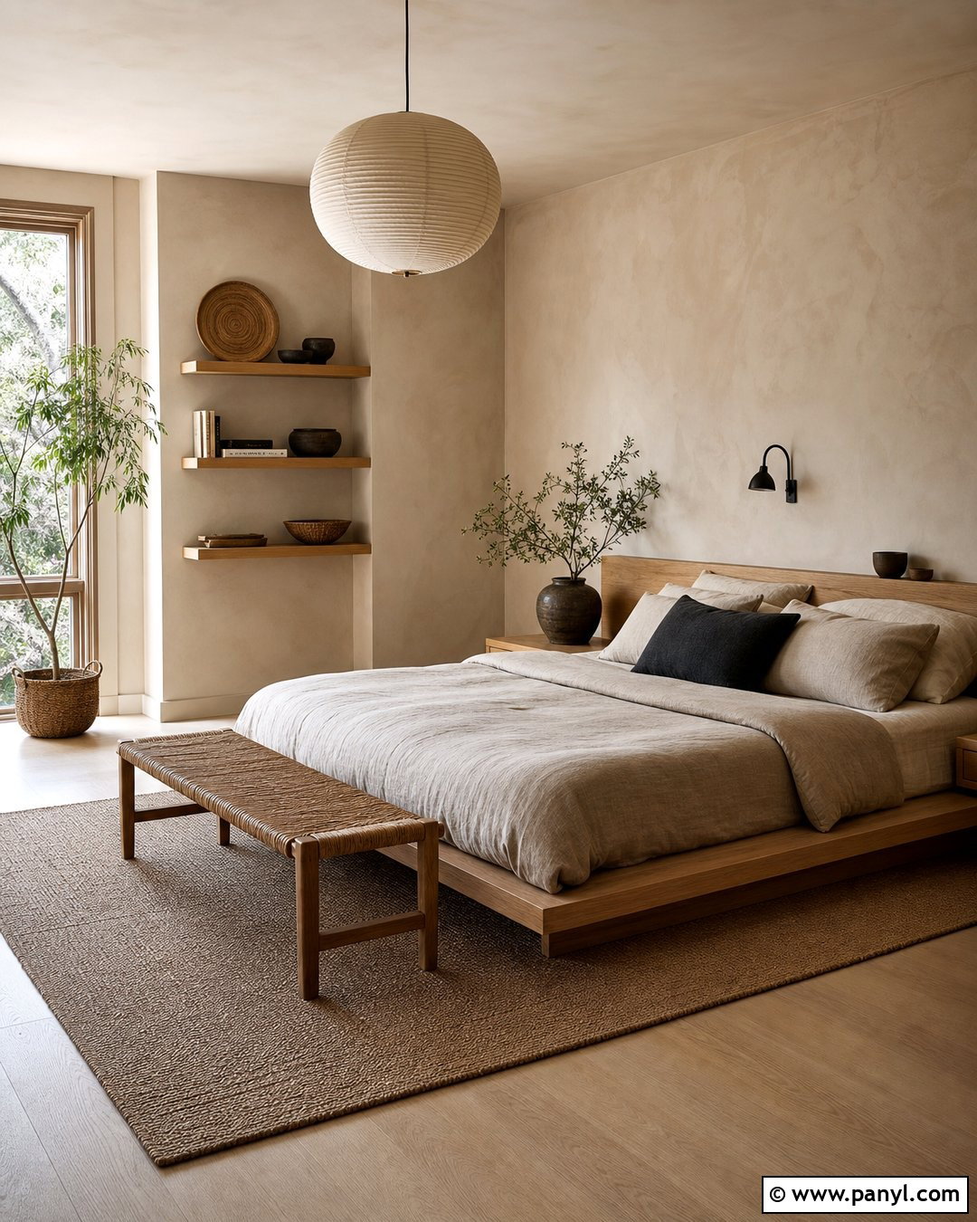 Japandi Bedroom With Cream Limewash Walls - 30 cream limewash walls