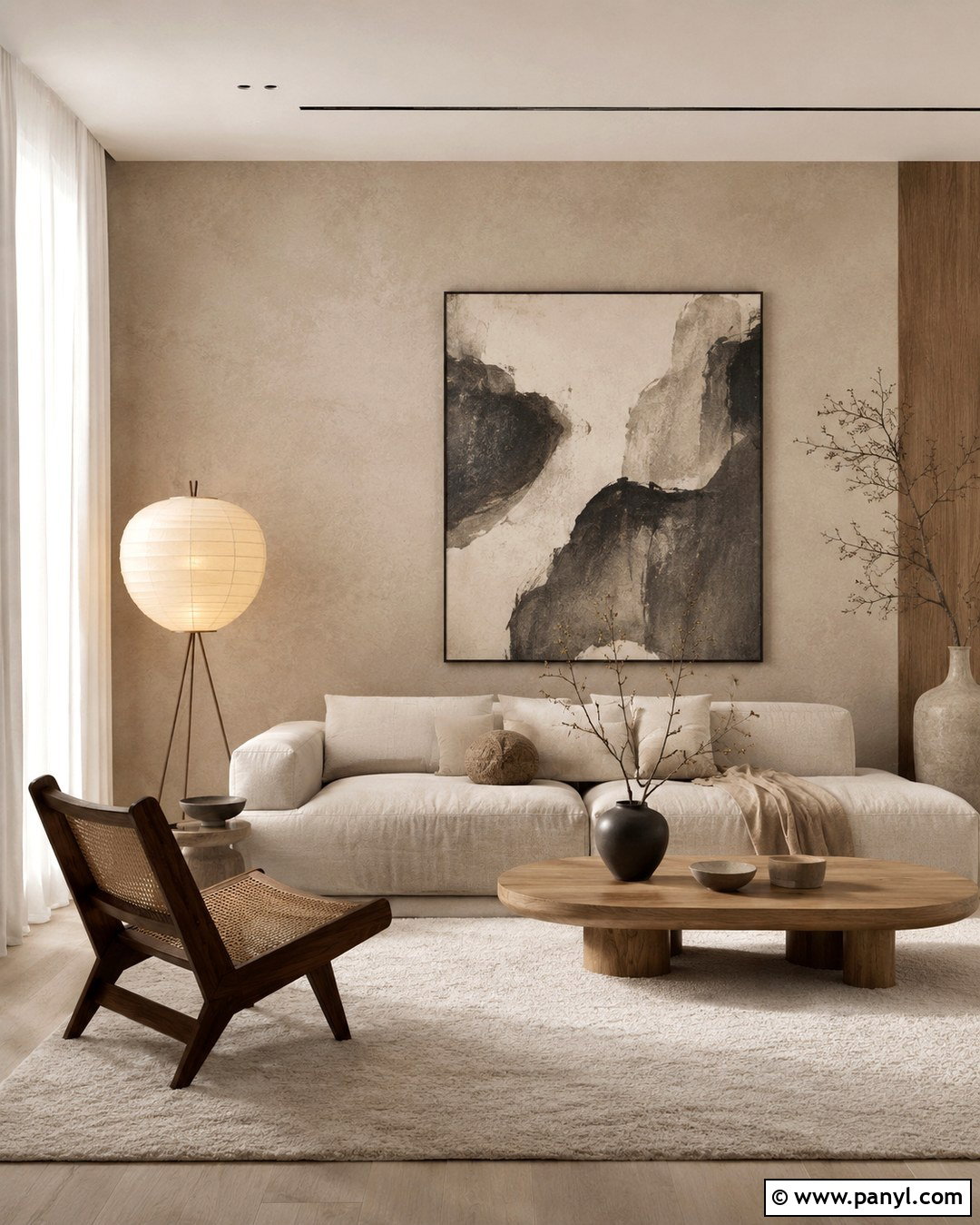 Japandi Beige Feature Wall Living Room - 20 Beige Feature Wall Living Rooms