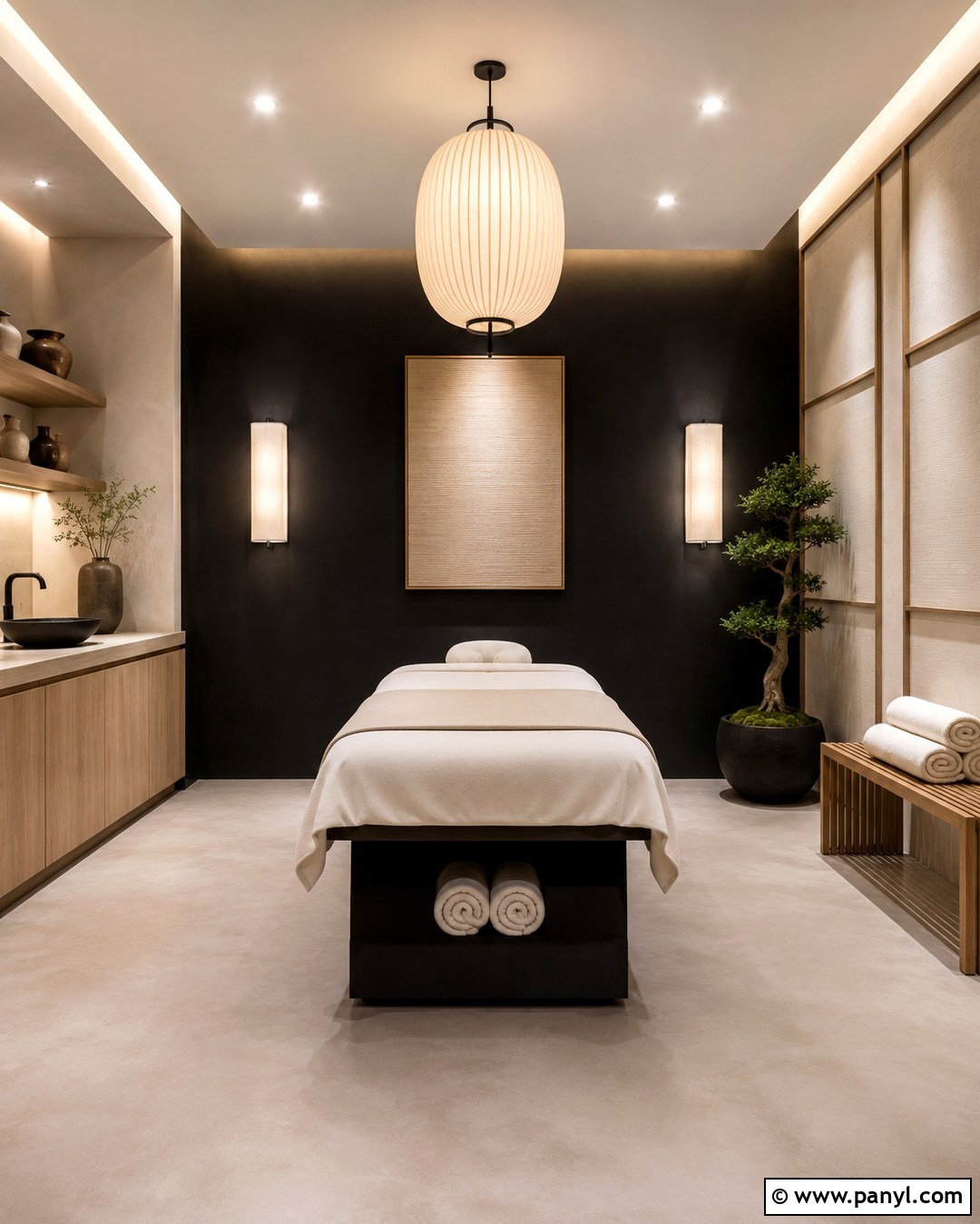 Japandi Black Spa Room - 20 Black Wall Spa Room Ideas