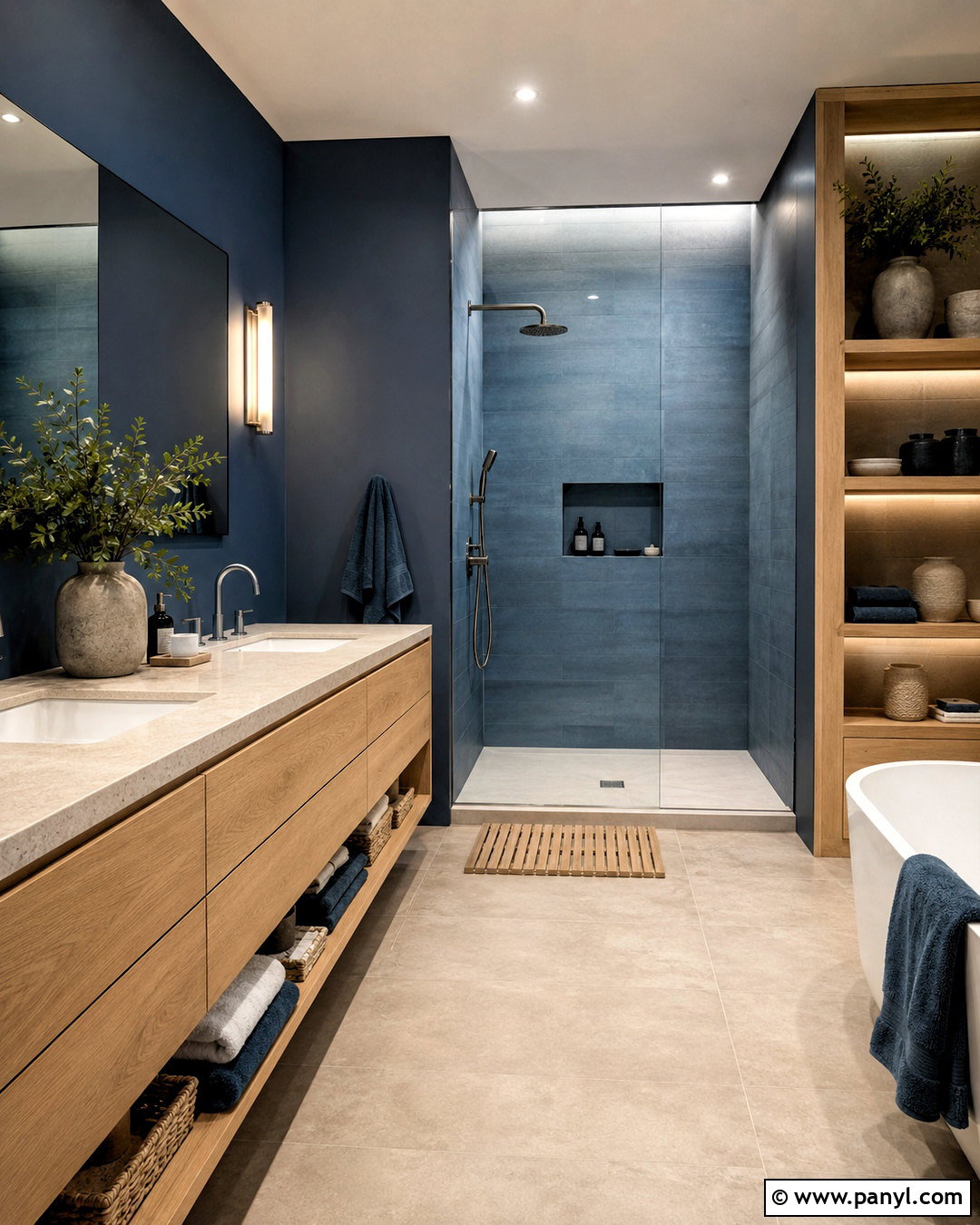 Japandi Blue Bathroom - 20 moody blue bathroom ideas