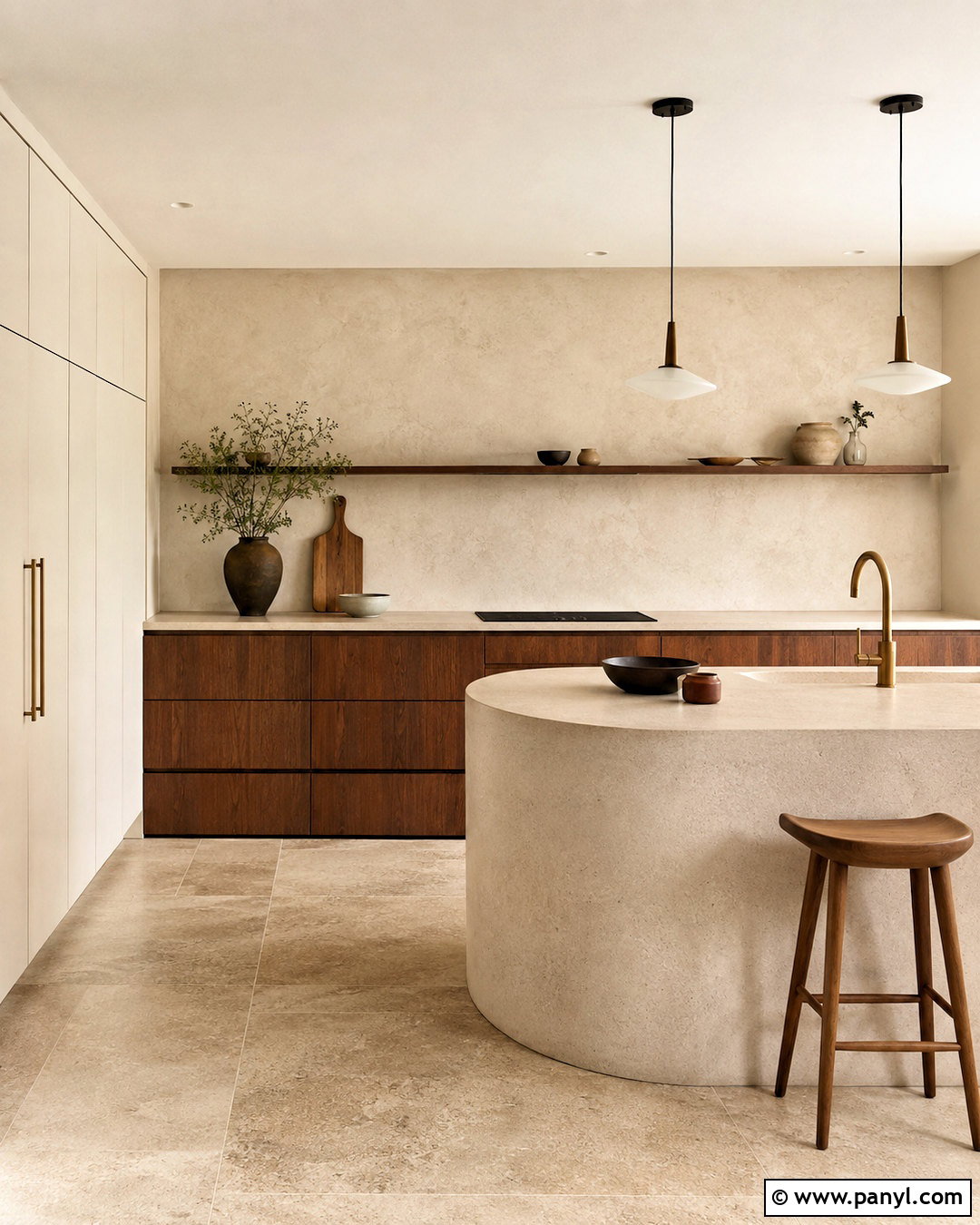 Japandi Cream and Walnut Kitchen - 20 cream and brown kitchen ideas