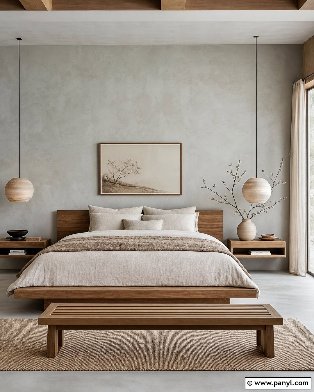 Japandi Grey Limewash Bedroom - 25 Limewash Grey Wall Ideas