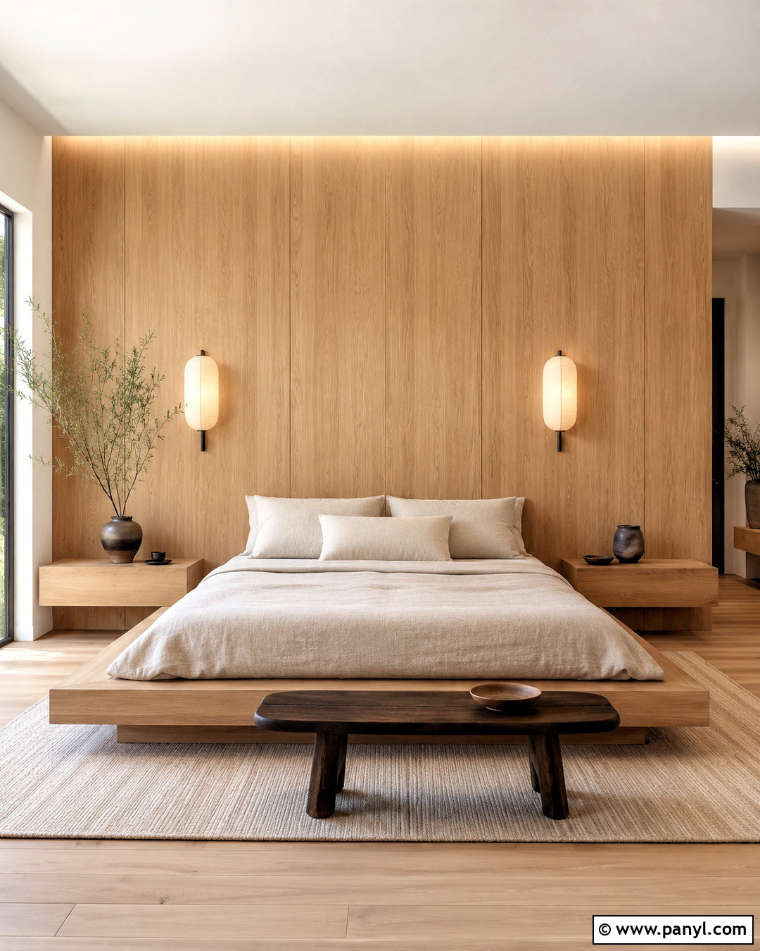 Japandi Oak Wood Accent Wall - 20 natural wood accent wall ideas