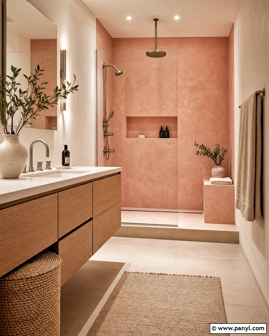 Japandi Pink Bathroom - 20 modern pink bathroom ideas