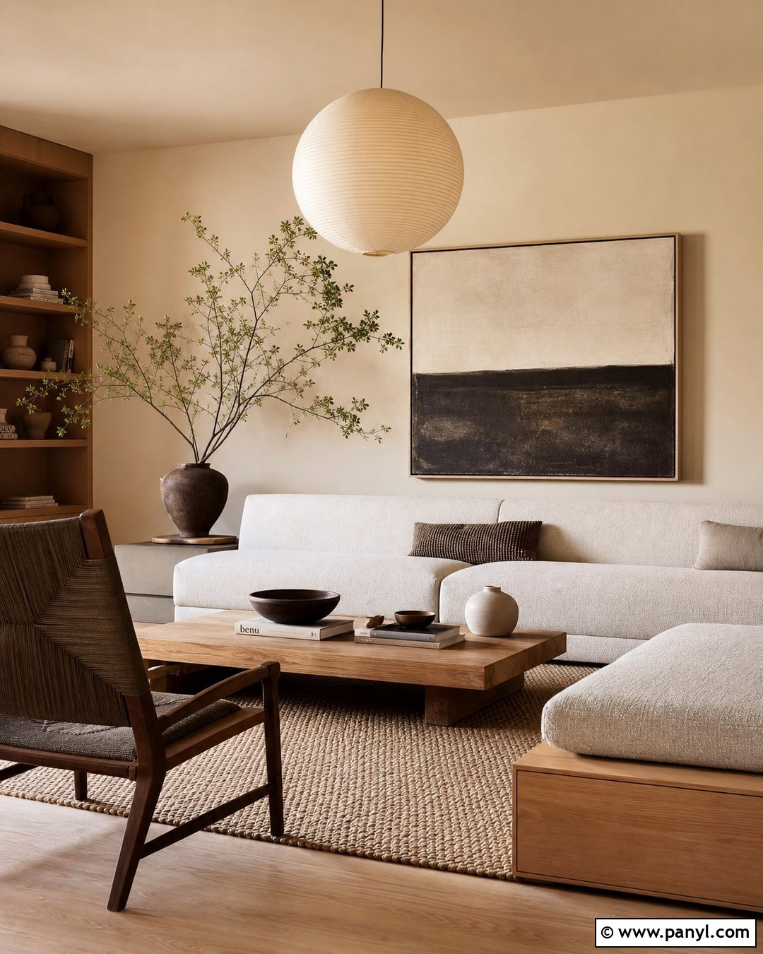 Japandi Room With Vanilla Latte Walls - 50 Vanilla Latte Color Wall Ideas