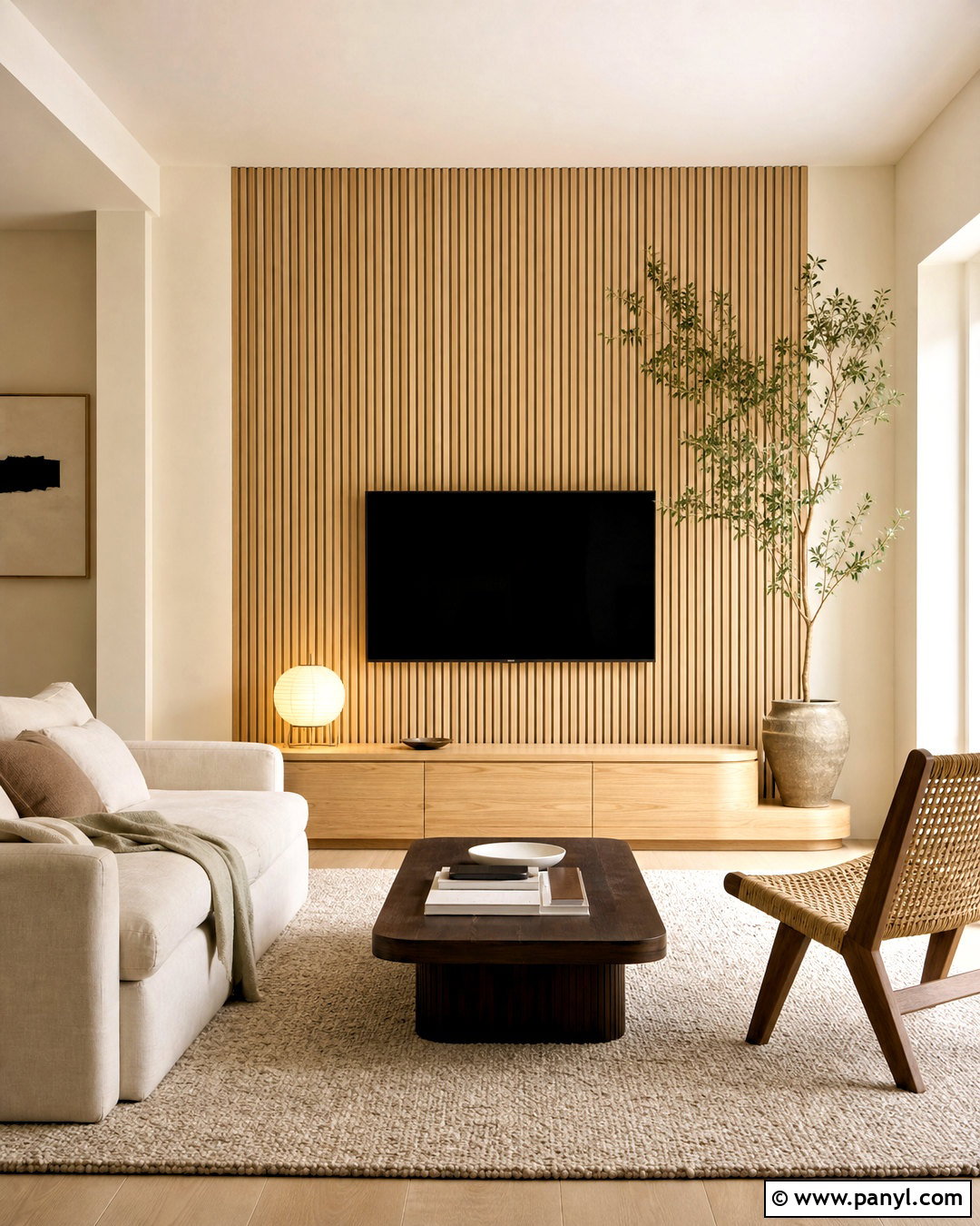 Japandi Slat TV Wall - 20 slat wall behind tv ideas
