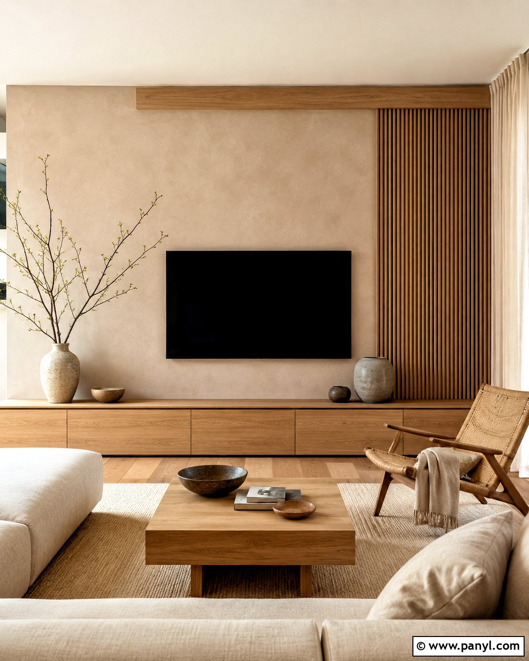Japandi TV Wall - 20 living room inspiration tv wall ideas