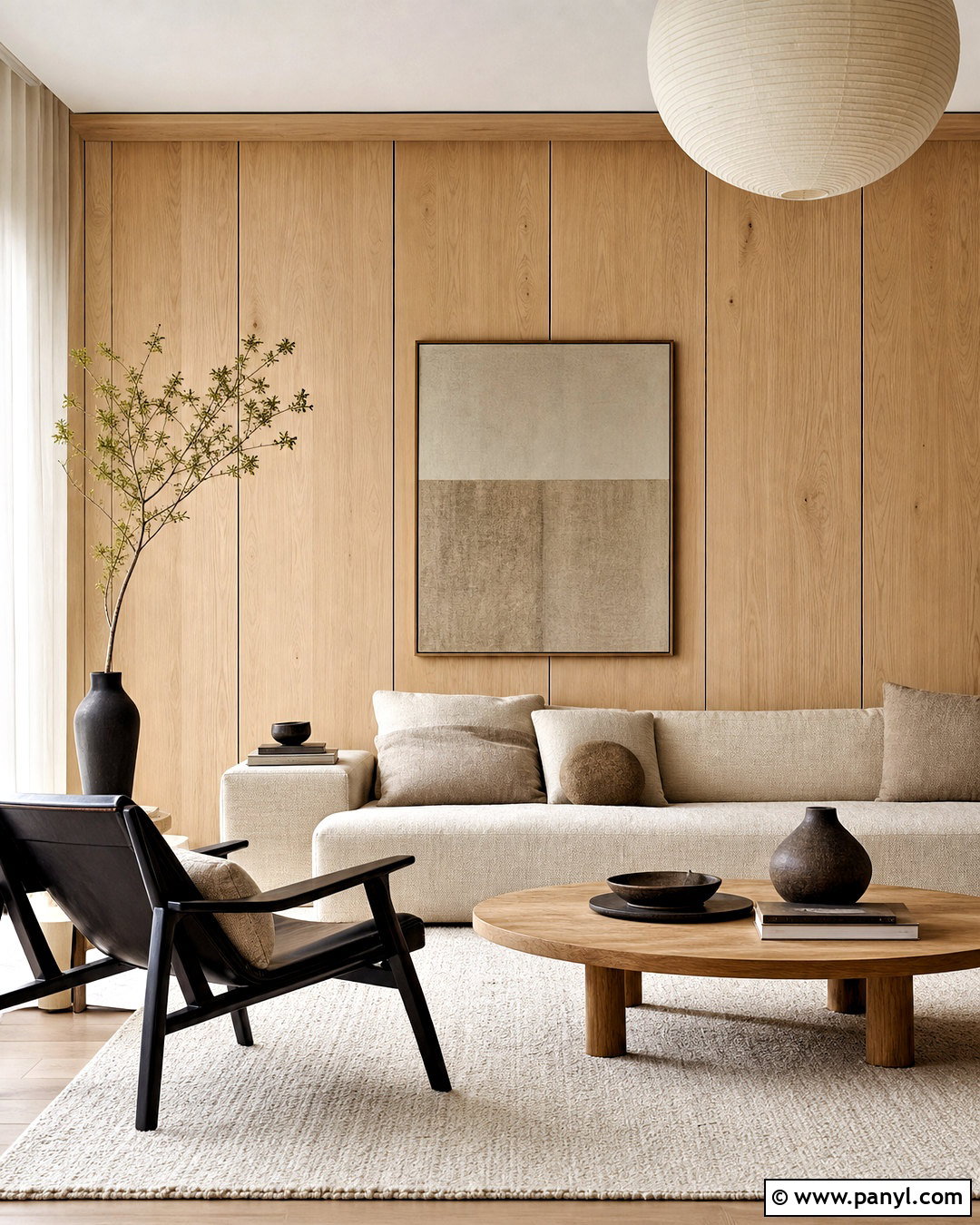 Japandi White Oak Accent Wall - 20 wood accent wall living room ideas