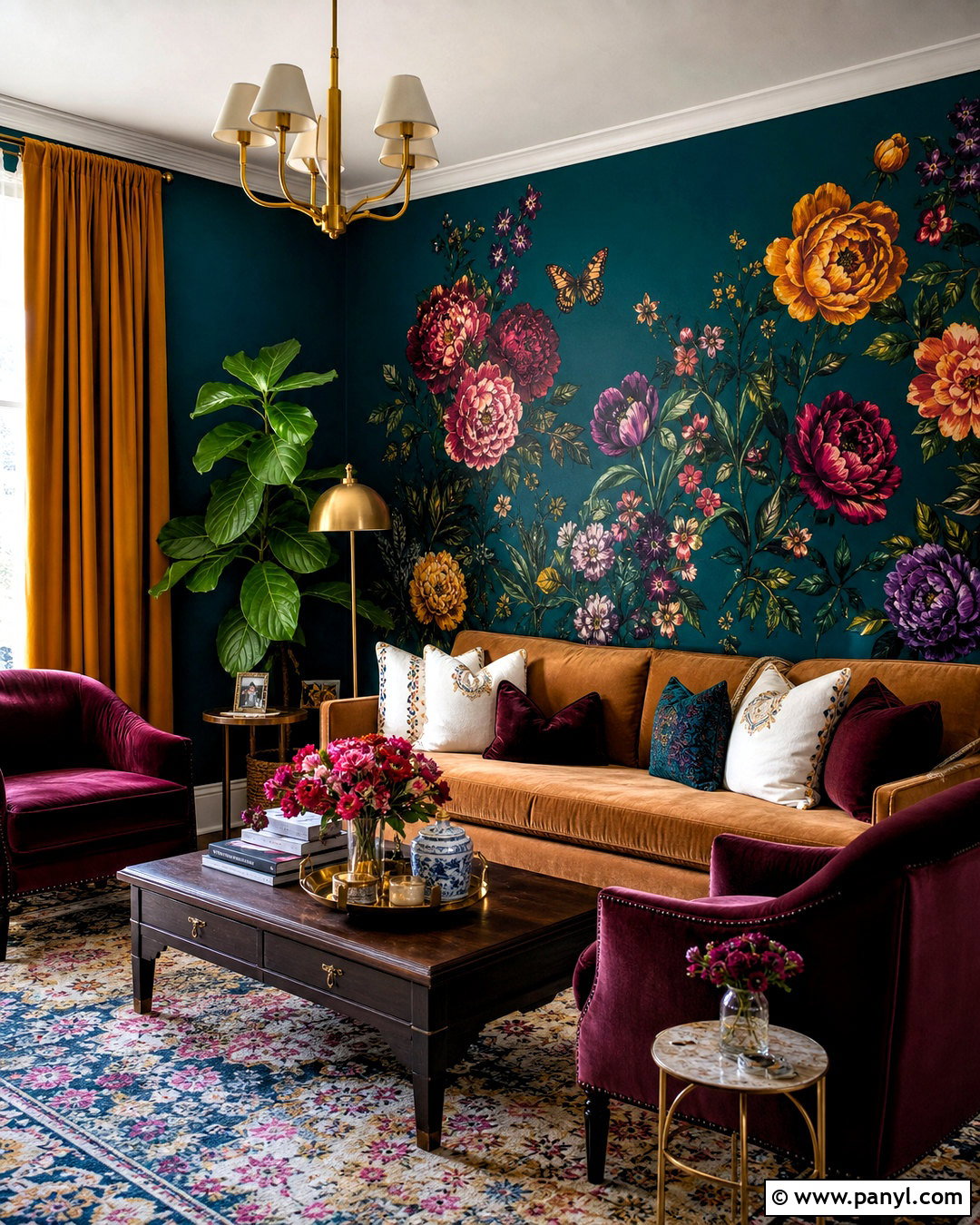 Jewel Tone Floral Wall Decals For Living Room - 20 floral wall decals