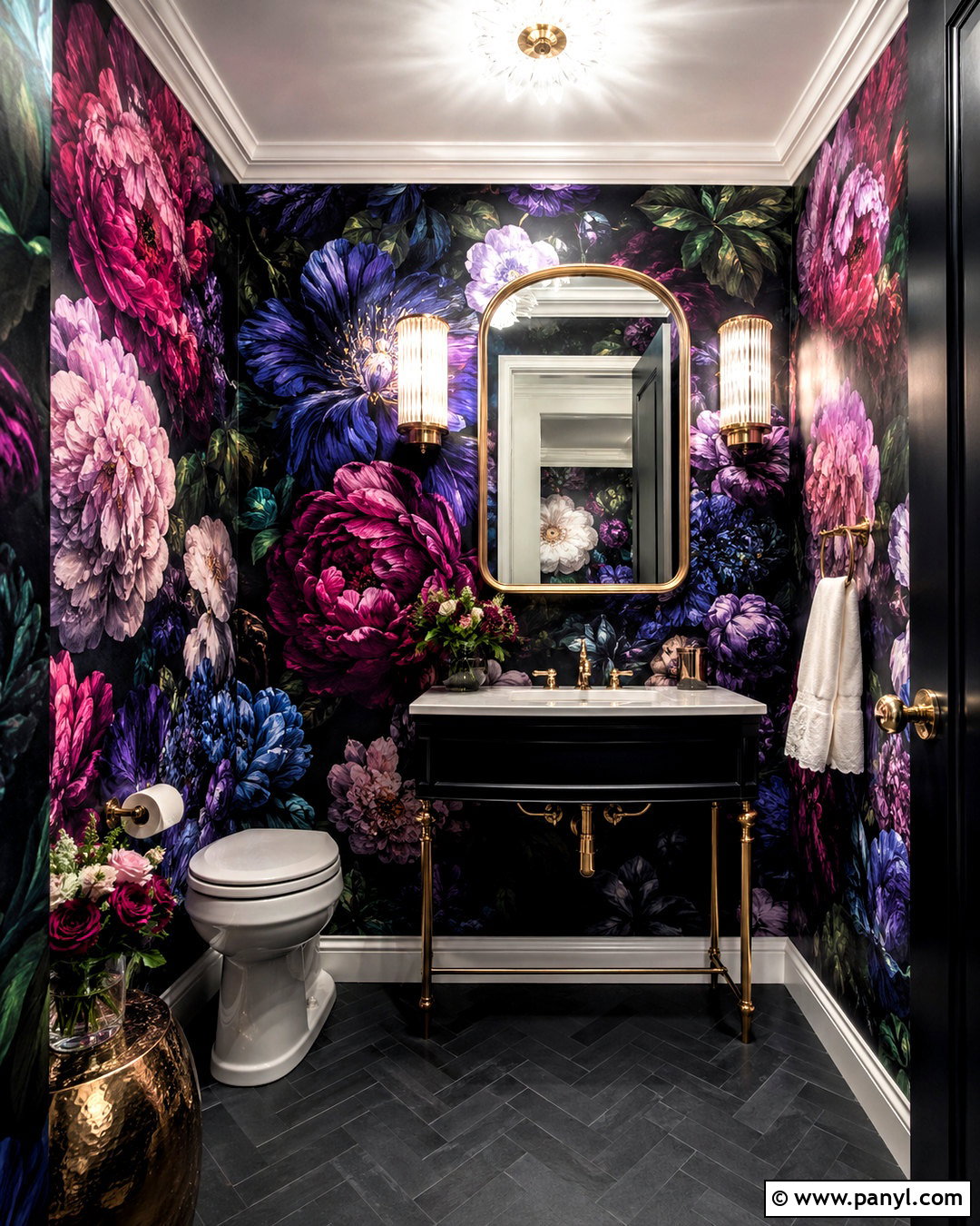 Jewel Tone Floral Wallpaper Powder Room - 20 large floral wallpaper ideas