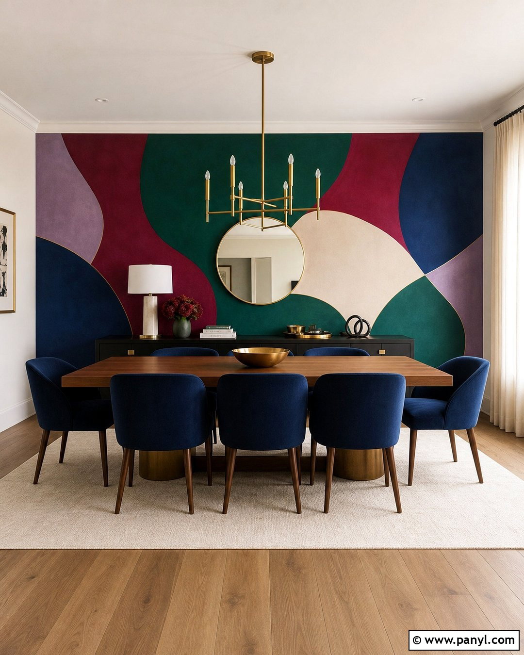 Jewel Tone Mural Dining Room Accent Wall - 35 colorful accent wall ideas