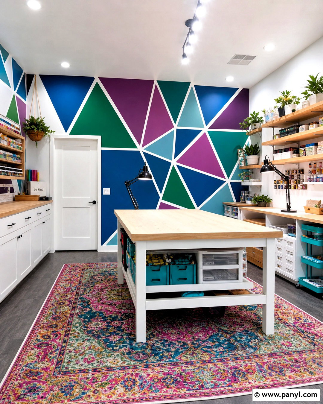 Jewel Tone Triangle Wall Art Studio - 20 triangle painted wall ideas